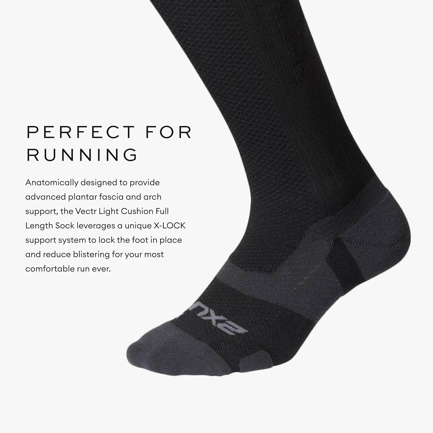 2XU Unisex Vectr Full Length Sock - Performance Compression Socks for Enhanced Comfort and Support - Black/Titanium - Size Large 1 (Men'S US Size 9-12, Women'S US Size 10-13) image number 3