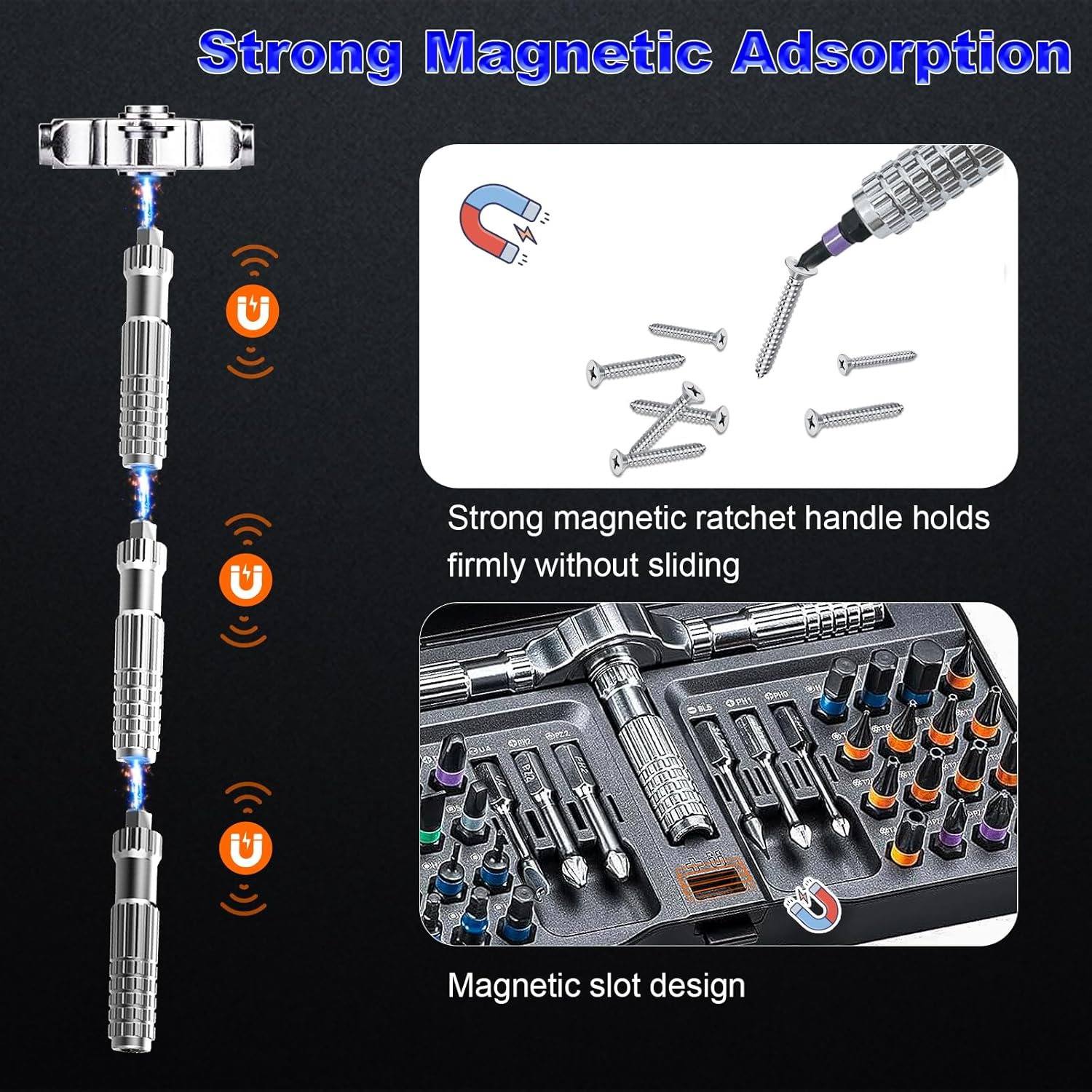 Lecoirrax 40-In-1 Magnetic Screwdriver Set, DIY Ratchet Screwdriver Set with T Detachable Handle, Portable S2 Alloy Steel Steel Repair Tools for DIY, Electronics, Car, Bicycle, Computer(Black)