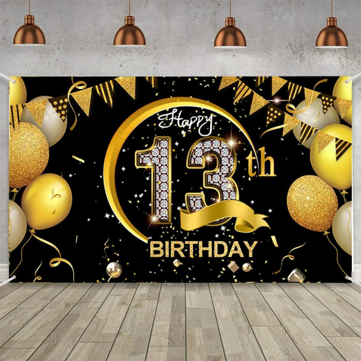 Costume Bay Black Gold Happy Birthday Backdrop Banner 180 * 110 Cm Large Background Cloth Photo Party Large Decoration Sign for Birthday Party (Black - 80Th, ONE)
