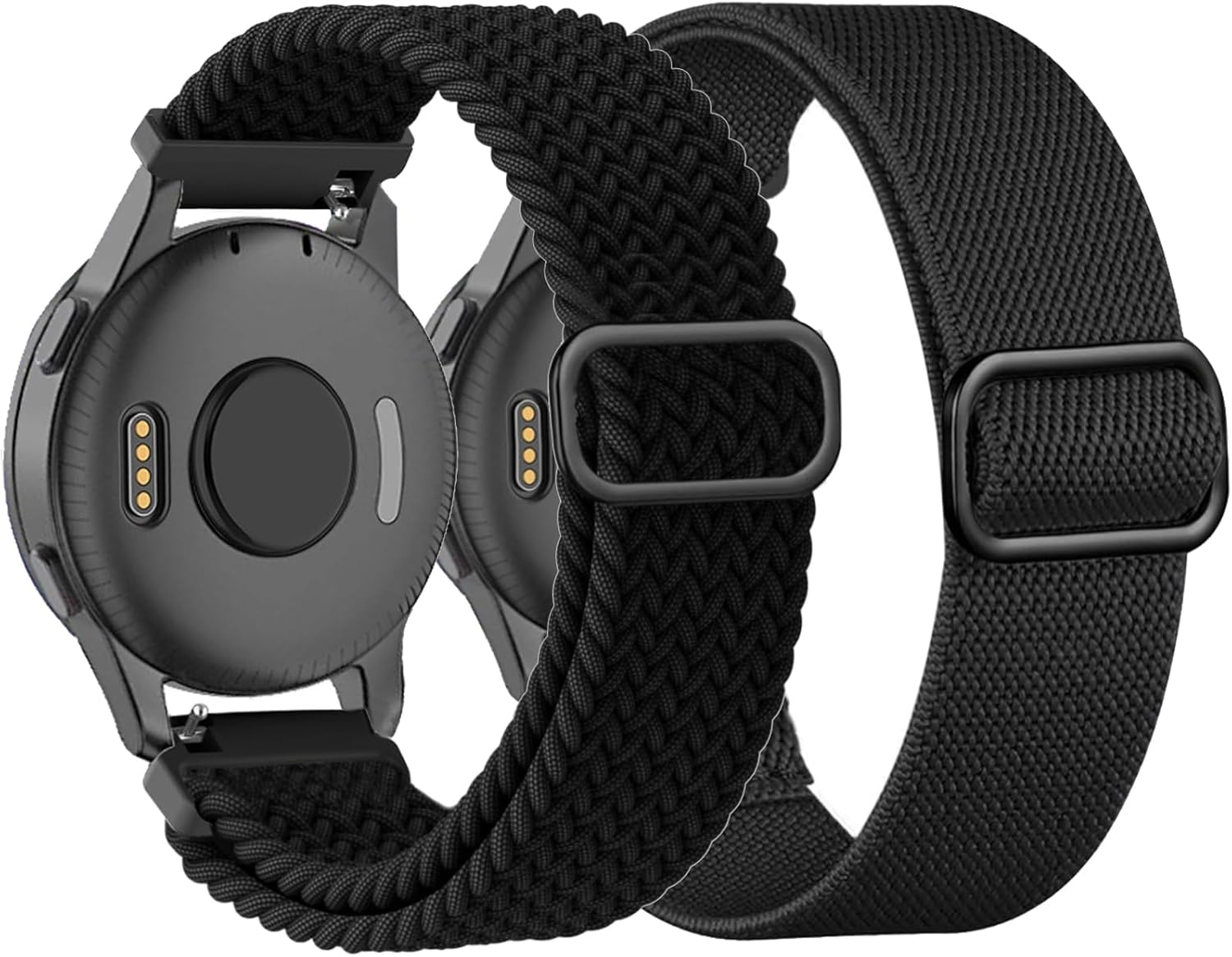 2 Pack Braided Stretchy Nylon Watch Bands Compatible with Garmin Venu Sq/Venu Sq 2/Venu 2 Plus, 20Mm Loop Elastic Fabric Straps for Garmin Vivoactive 5 / Vivoactive 3 Women Men