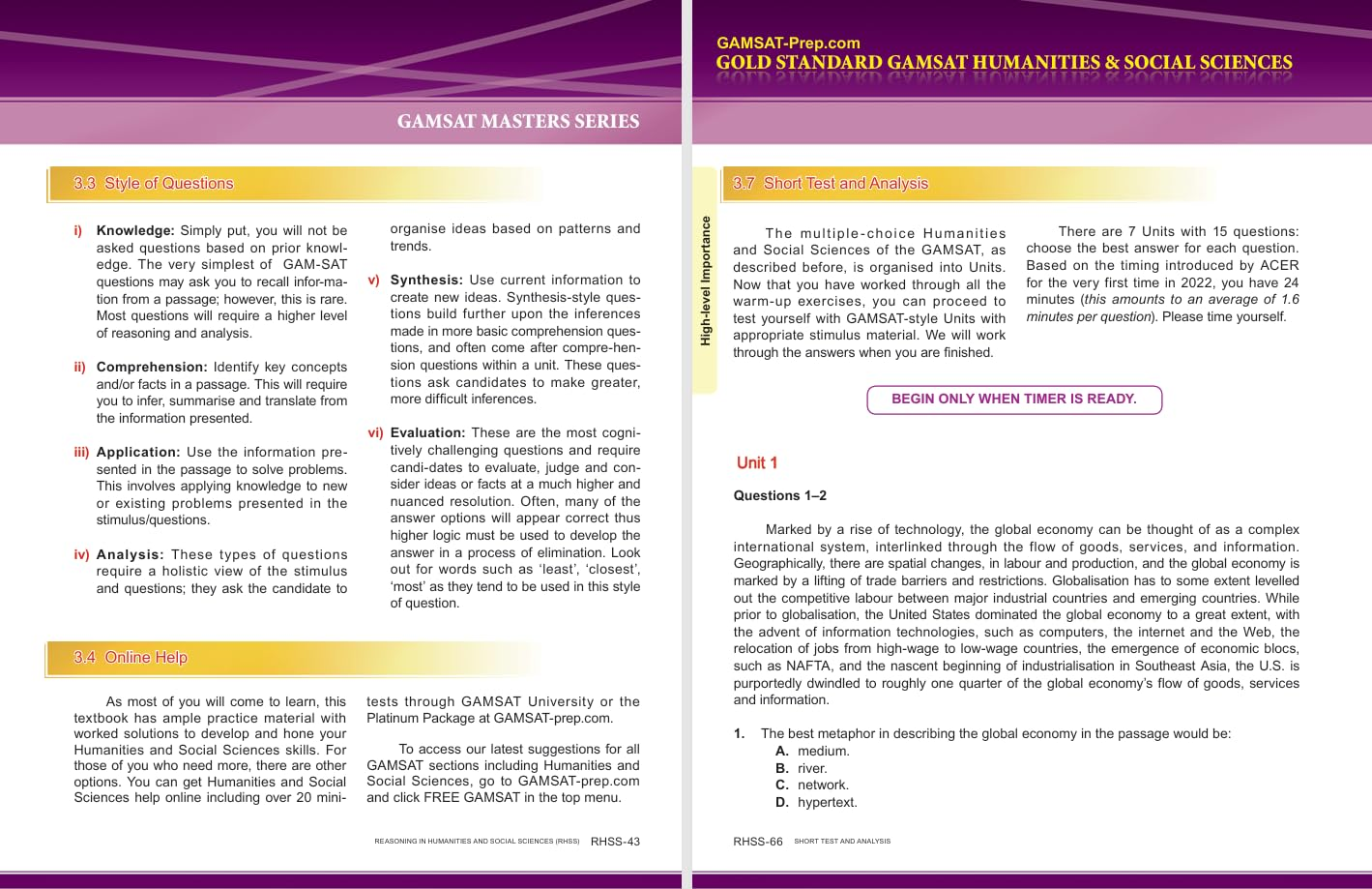 2025-2026 Masters Series GAMSAT Section 1 Preparation by Gold Standard GAMSAT