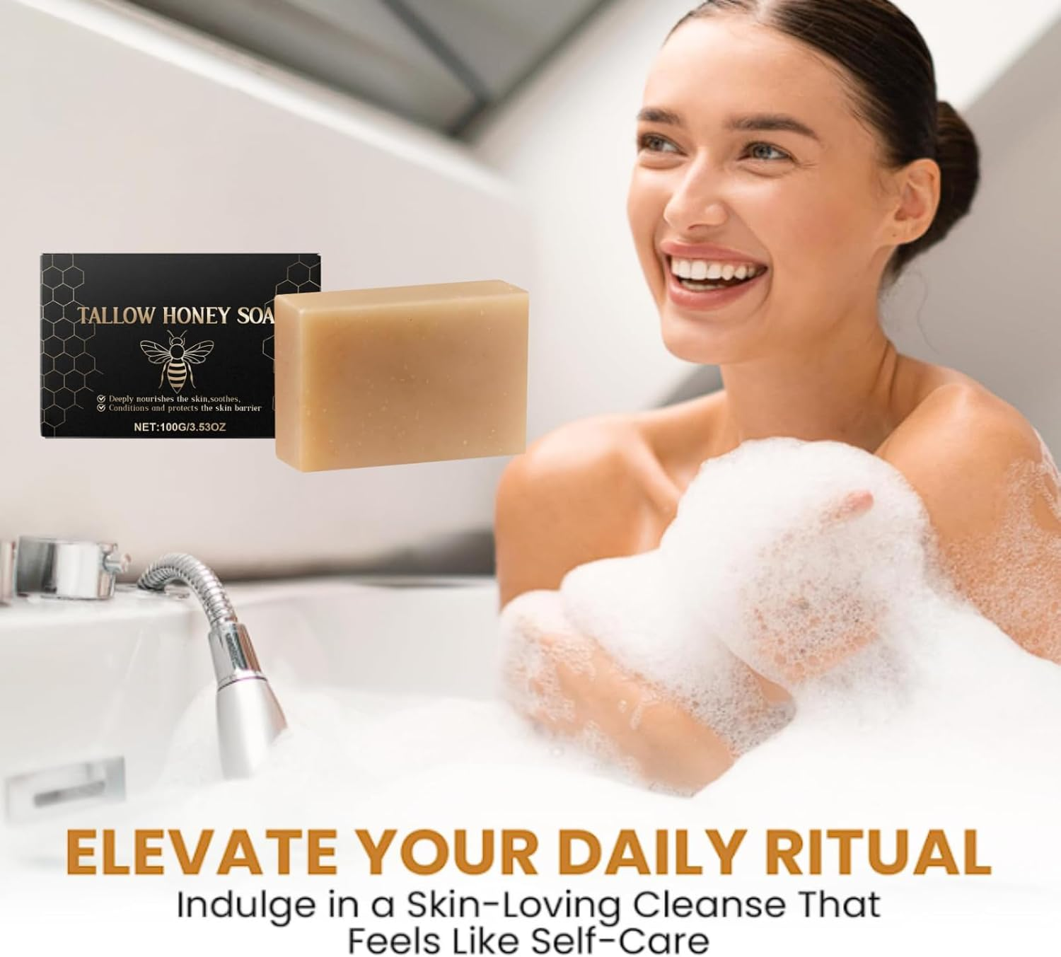 Beef Tallow & Honey Soap Bar for Dry Sensitive Skin, All Natural Grass Fed Tallow Soap Unscented, Handcrafted Moisturizing Face & Body Wash for Women & Men, Nourishing Bath Soap (2Pcs) - 6Pcs image number 5