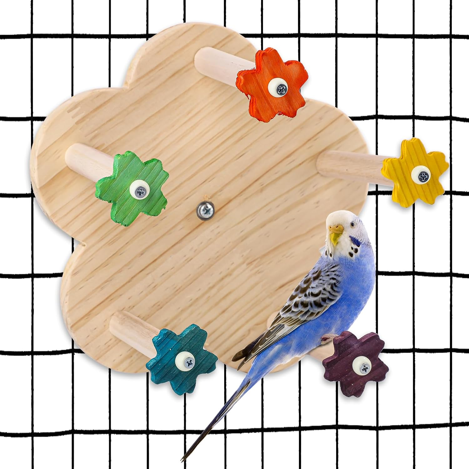 Wood Bird Rotating Perch Toy, Parrot Spinning Toy with Bearing Bird Ferris Wheel Toy Parakeet Toy Cockatiel Toys for Bird Cage Entertainment Chewing Exercise image number 1