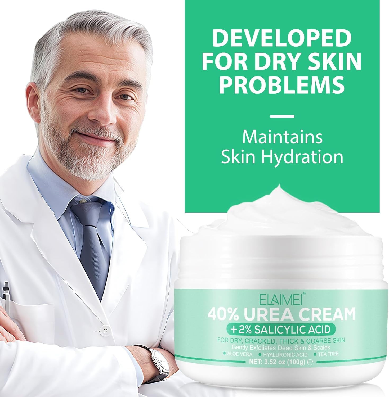 Urea Cream 40 Percent for Feet Maximum Strength,40% Urea Cream plus 2% Salicylic Acid with Hyaluronic Acid,Tea Tree,And Aloe Vera for Foot and Hand - Deep Moisturizes,Callus Remover 3.53 Oz (100G, Urea Cream) image number 5