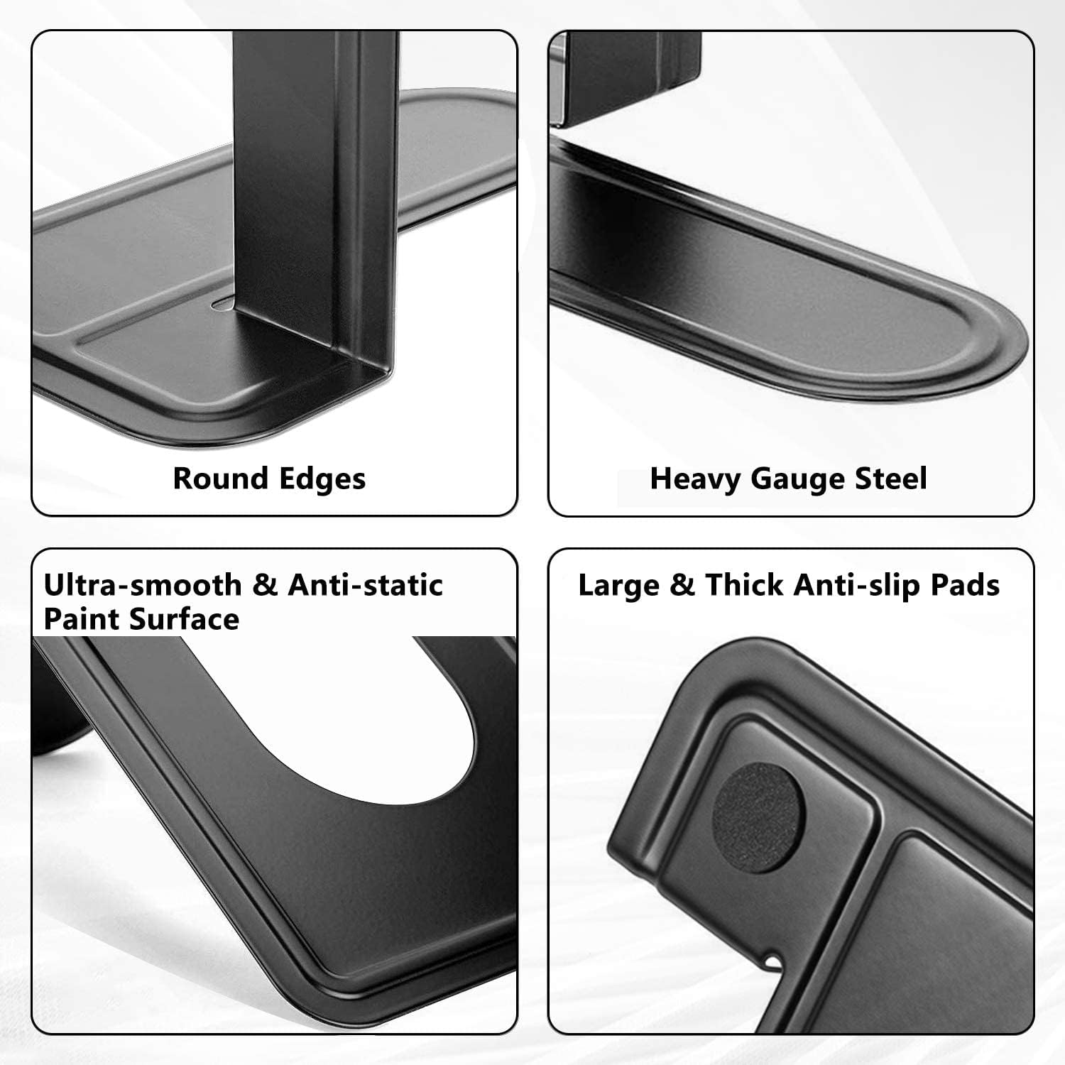 DARUITE Metal Bookends, Non-Skid Book Ends Holder Stoppers for Heavy Books, Home, Office, Kitchen - 4 Pairs, 7.4 X 4.9 X 5.8 In, Black image number 1