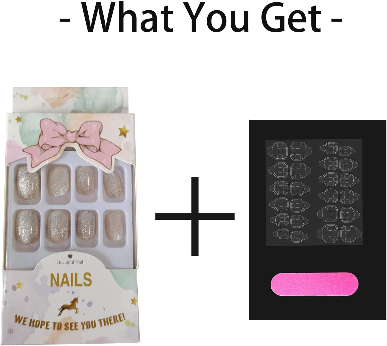 Glitter Cat Eye False Nials Glossy Square Oval Short Full Cover Press on Nails Art Design 24 Pcs Fake Nails Tips for Women Grils Home Salon image number 1