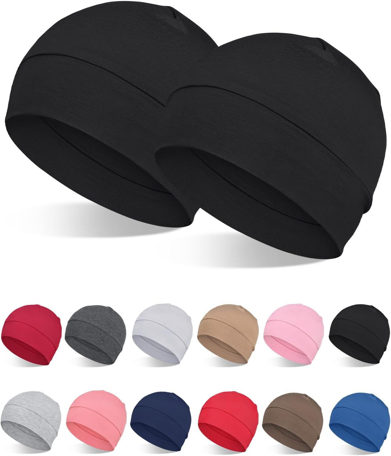 Focuscare 2Pcs/4Pcs 100% Viscose Beanies for Men Women Helmet Liner Lightweight Sleeping Cap for Chemo Hair Loss