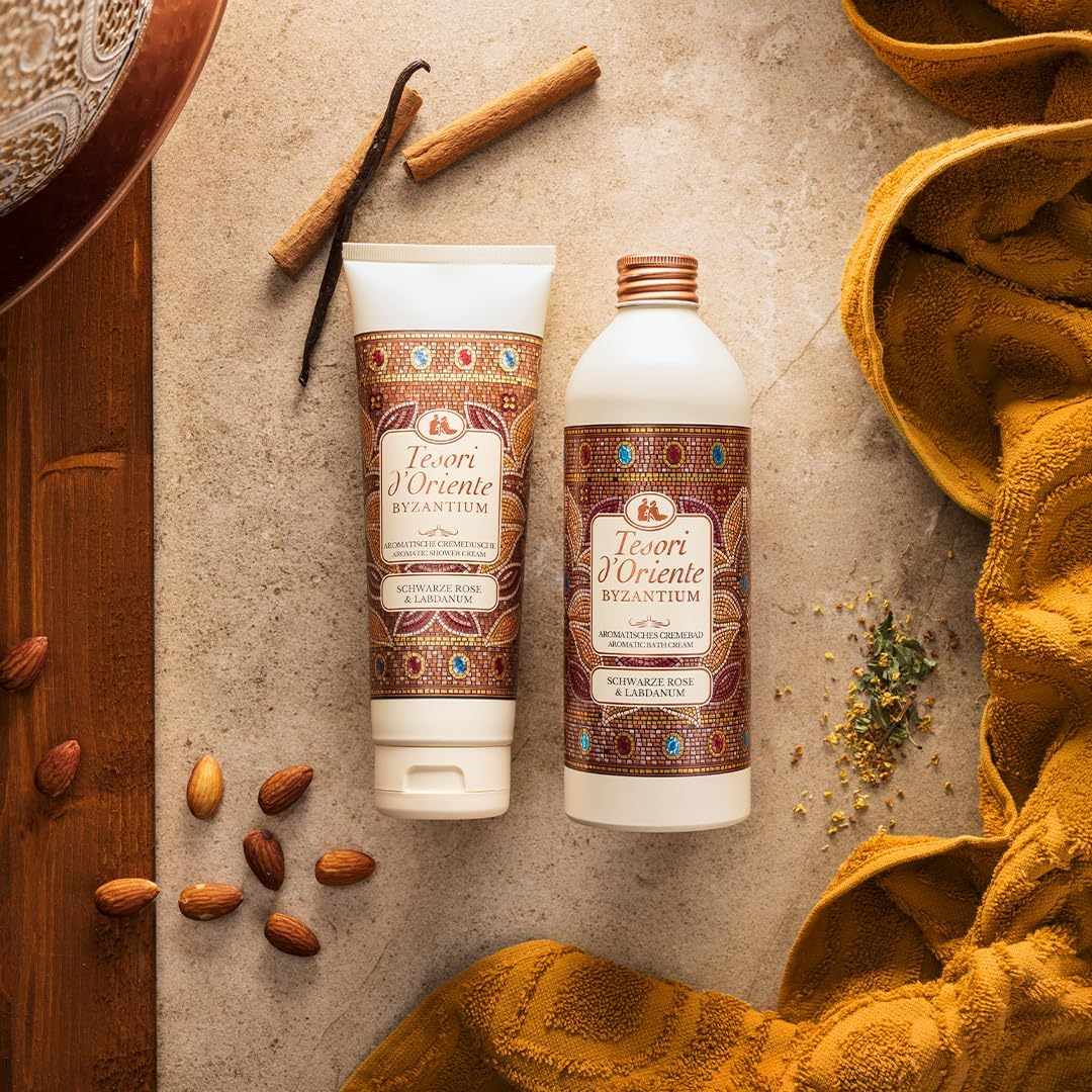 TESORI D'ORIENTE BYZANTIUM Ritual Cream Bath 500 Ml with Black Rose and Labdanum - Aromatic Cream Bath Takes You to Antique, Eastern Worlds image number 6