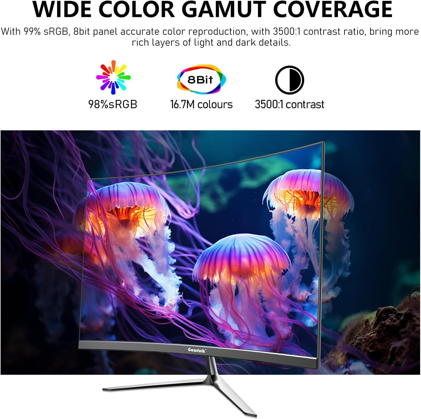 24.5 Inch Gaming Curved Monitor Built-In Speakers, 3000R 120Hz Full HD 1080P, HDMI 2.0, VGA, Wall Mount Compatible 75 * 75Mm image number 5