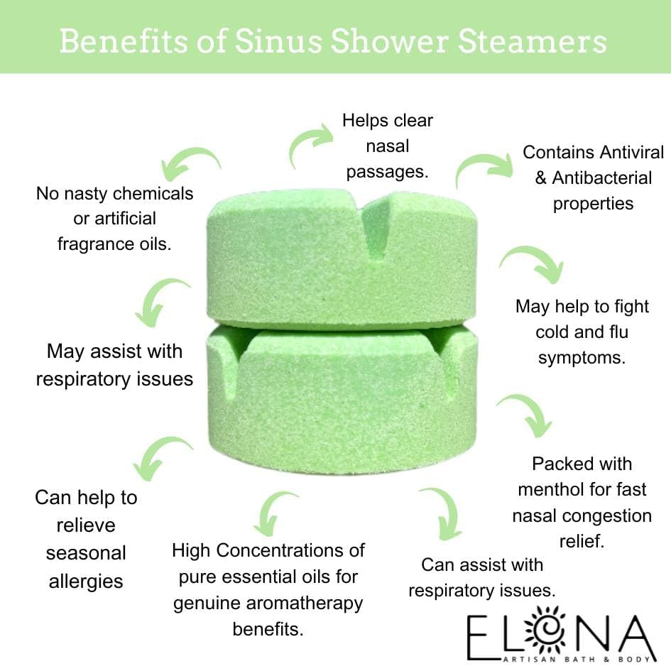 Sinus Aromatherapy Shower Steamers - Pack of 6 Snapable Discs. Eucalyptus & Mint &ndash; Aromatherapy Shower Bombs for Relaxation with Menthol & Eucalyptus Essential Oils, Stress Relief, Spa Experience, Natural Ingredients Handmade Gift Set, Vegan, Cruelty-Free, Refreshing Shower Spa Steamers, Perfect for Self-Care and Gifting image number 2