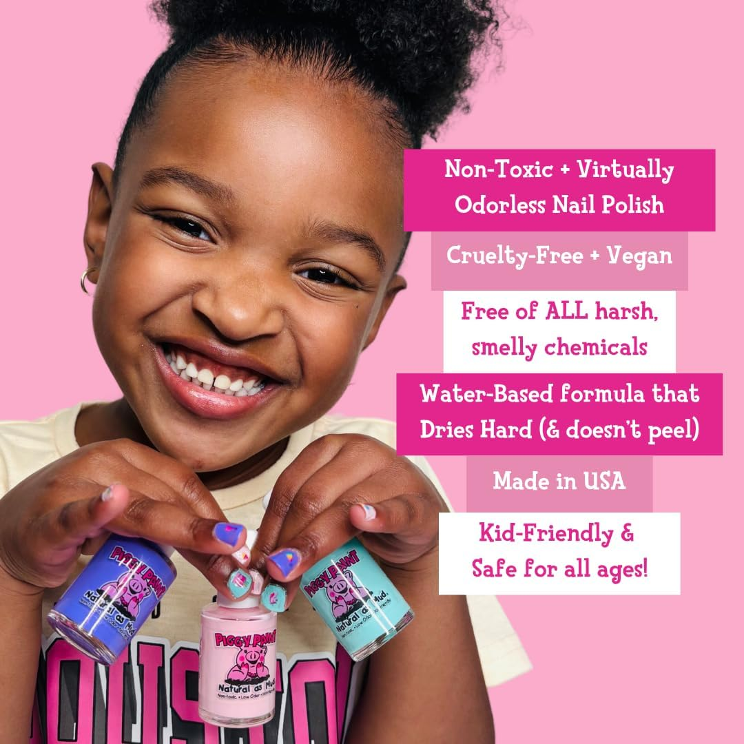 Piggy Paint | 100% Non-Toxic Girls Nail Polish | Safe, Cruelty-Free, Vegan, & Low Odor for Kids | Swirls & Twirls (4 Polish + Nail Art Gift Set) image number 6
