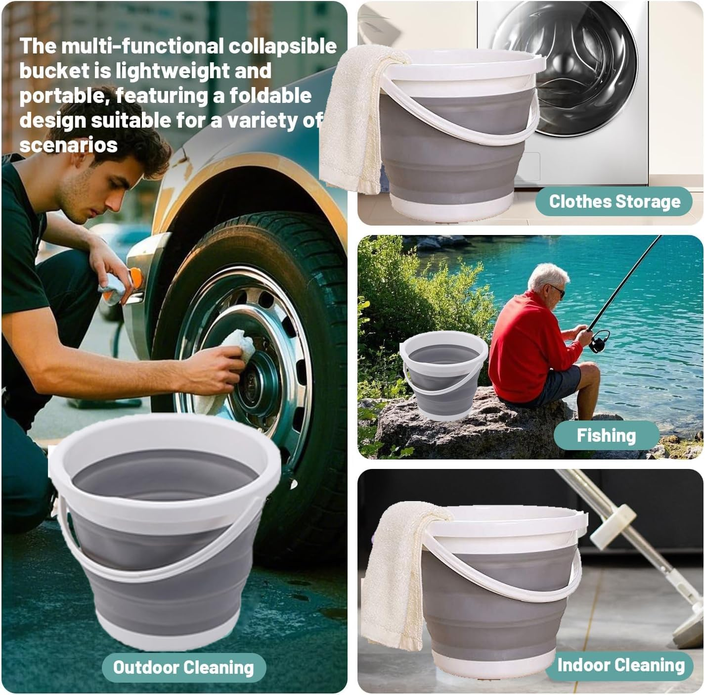 Collapsible Water Bucket with Locking Lid, Multifunctional Foldable round Tub Portable Water Pail for Camping, RV, Marine, Outdoor Activities and Home Use, Space Saving Water Container image number 4