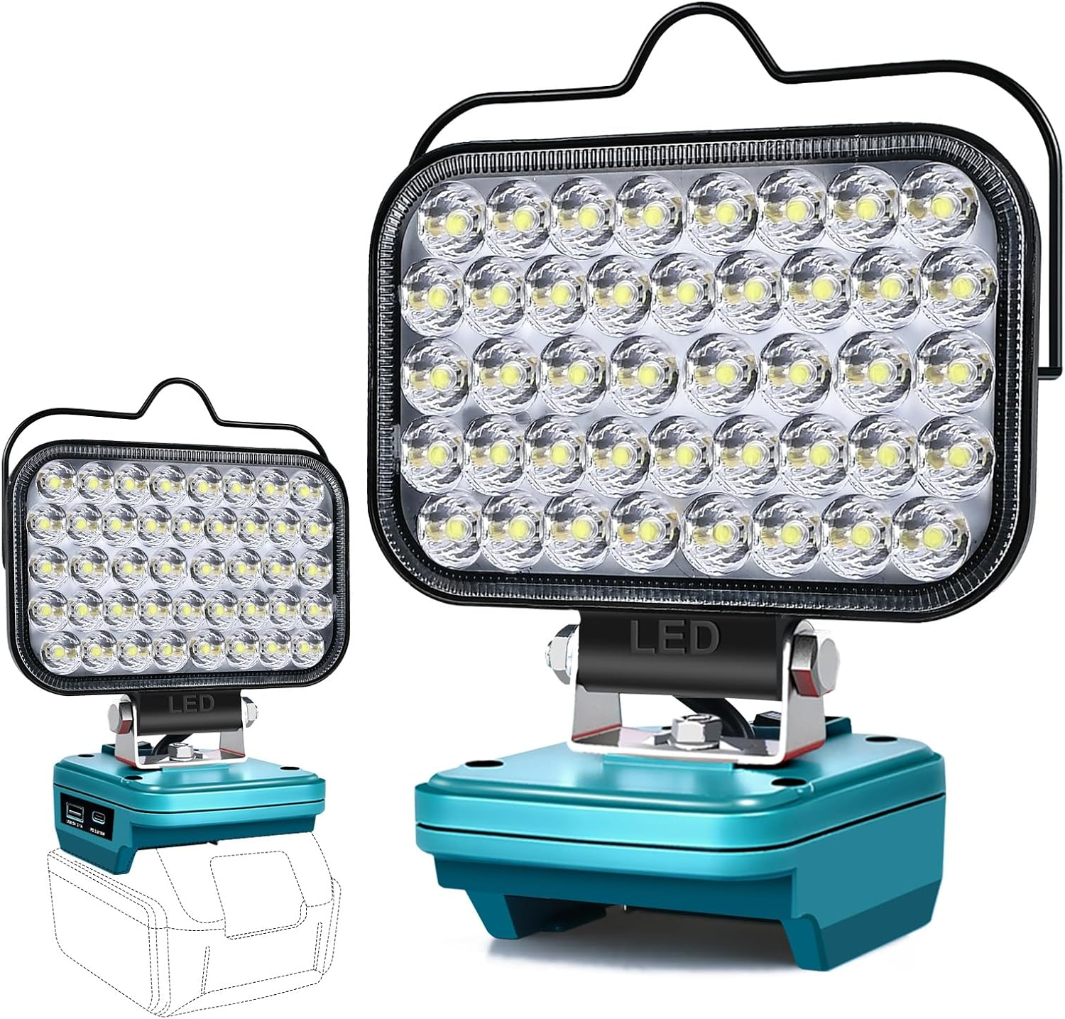 Upgraded Work Light for Makita 18V Battery,72W 6800LM Portable Cordless Floodlight with Usb&Type C Fast Charging Port for Makita Tools,Led Spotlight for Camping,Fishing,Workshop(No Battery) (MTFD4I36)