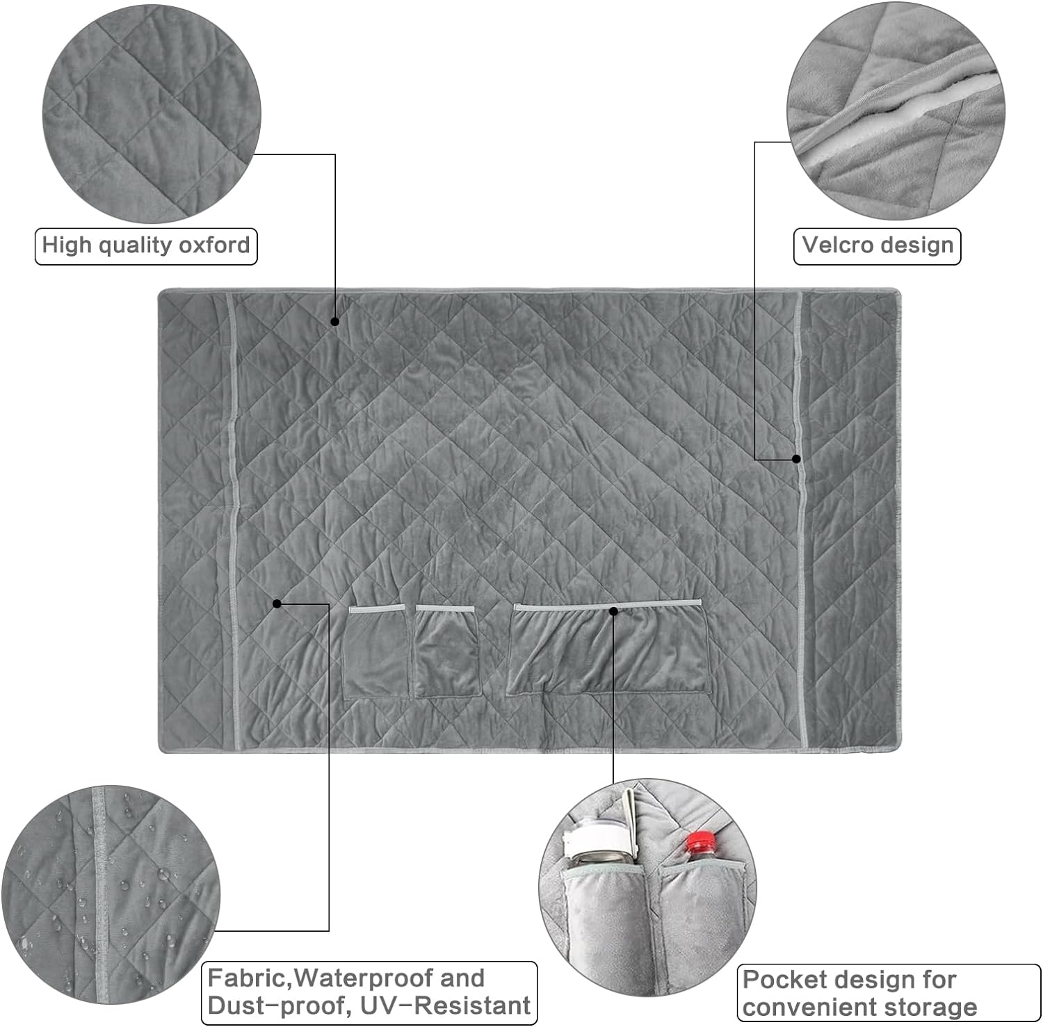 Universal Waterproof Heavy Duty Golf Cart Seat Cover - Gray, Cotton, for Club Car DS Precedent EZGO TXT RXV, 2-Person Seats with Armrests image number 4