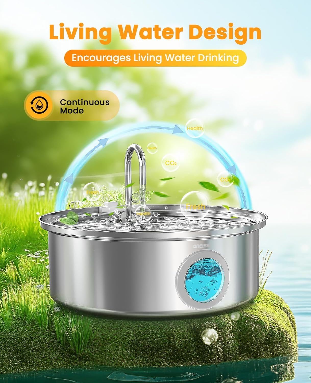 Oneisall Dog Fountain, 7L, Stainless Steel, LED Light, Ultra Quiet Pump, 5 Layer Filtration, Perfect for Dogs & Cats