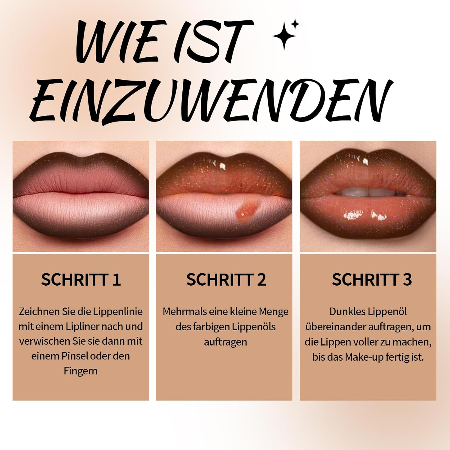 Noerrors Brown Lip Gloss Liner Set Glitter Shimmer Nude Lip Combo Gradient Plumping Glossy Lip Oil Moisturising Large Brush Lipstick Shiny Glow Lip Makeup image number 3