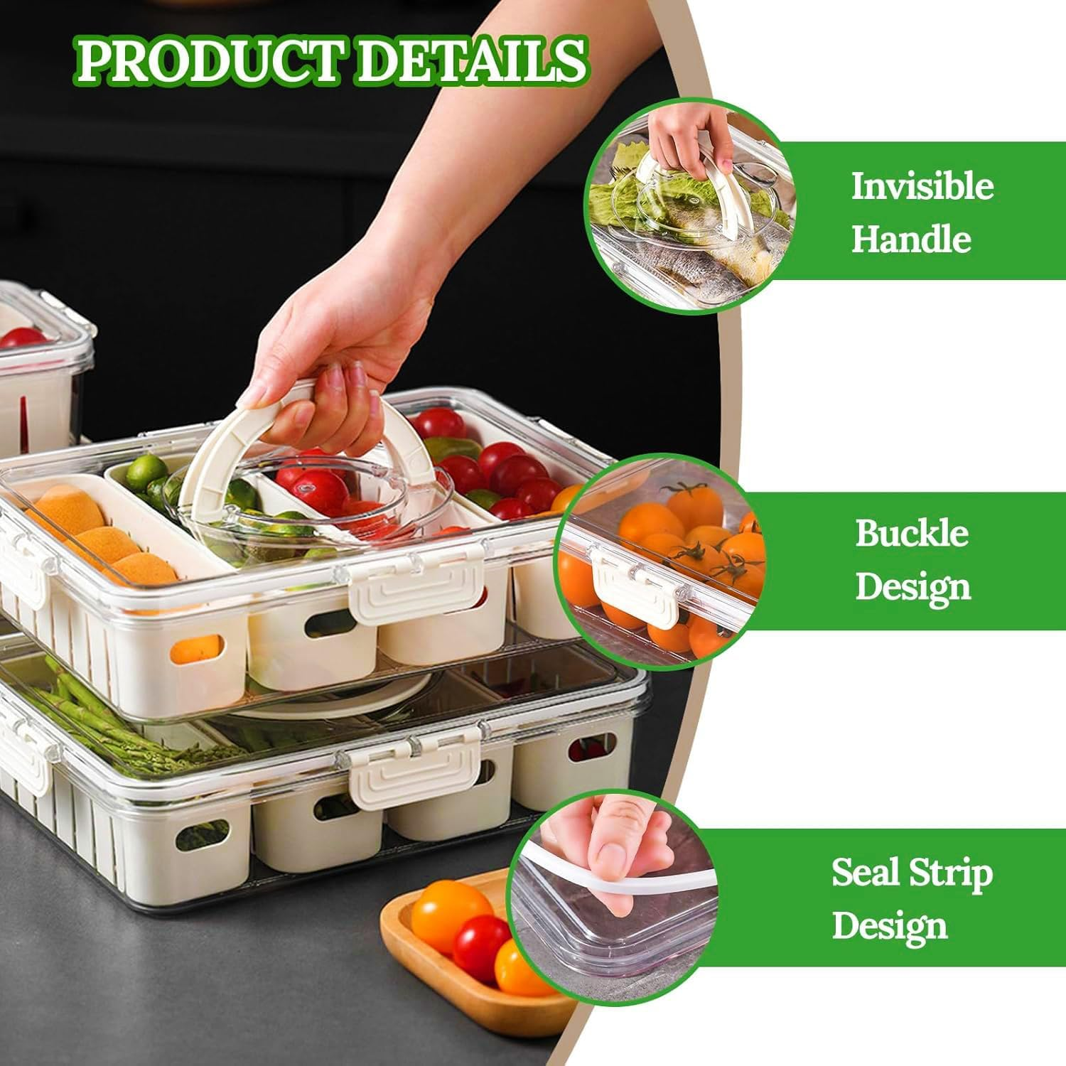 2 Pack Snackle Box Container,Portable Snack Box Compartment Divided Serving Tray with Lid and Handle,Clear Storage Organizer for Fruit Candy Nuts Veggie Perfect for Road Travel Party image number 6