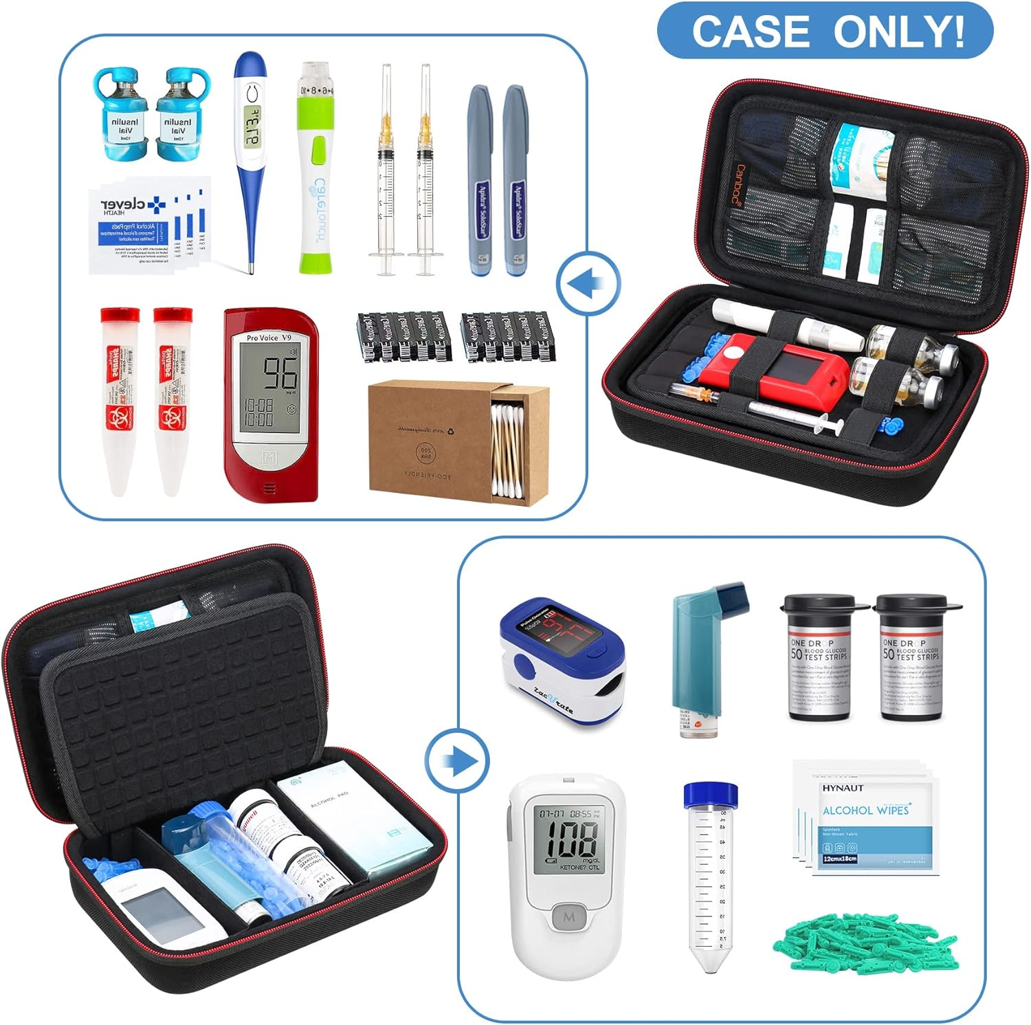 Canboc Diabetic Supplies Travel Case, Carrying Bag for Glucose Meter, Insulin Pens, Blood Sugar Test Strips, Lancets, Lancing Device, Medication, Alcohol Wipe or Other Diabetes Care Accessories, Black - Grey image number 5