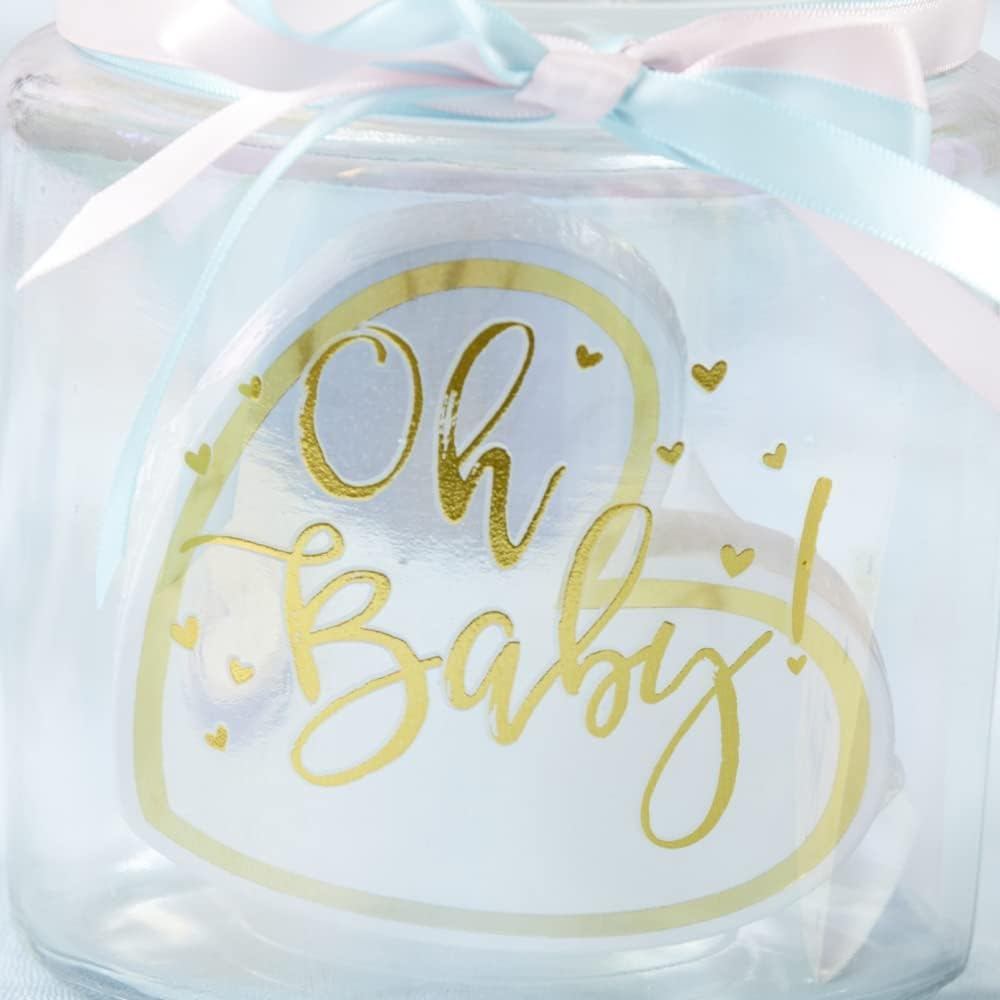 Kate Aspen Iridescent Baby Shower Decorations, Wishes for the Baby Jar with 50 Heart Shaped Advice Cards Guest Book, Iridescent Decor, Oh Baby image number 5