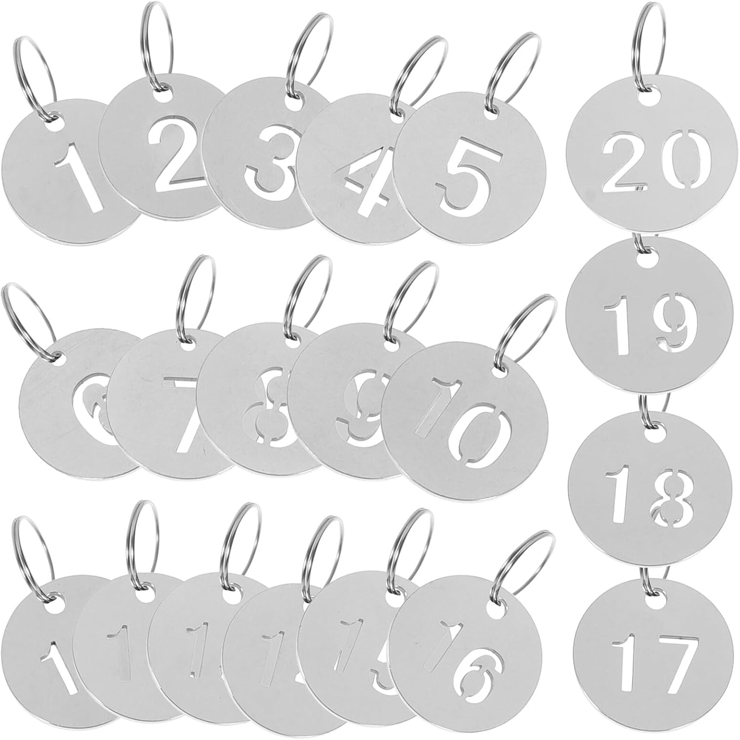 MUCKLILY Stainless Steel Numbered Key Tags Hollow round Metal Key Labels for Travel Luggage Organizing 20Pcs Set image number 2