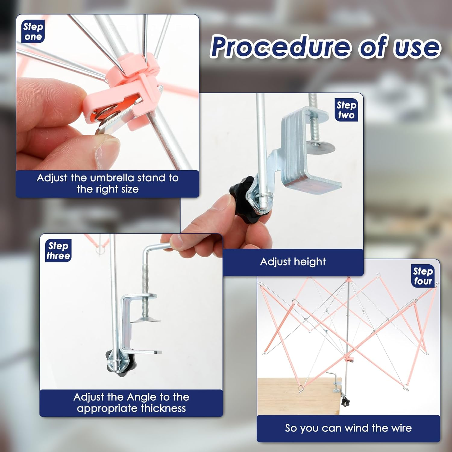 Yarn Winder, Umbrella Yarn Swift, with Table Clamp Portable Swift Winder, Essential Crochet Tools, Easy Setup and Low Noise for Skeins, Hand Operated Winding Frame (Pink) - Pink image number 6