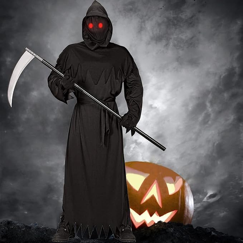 Adults Halloween Scary Costume Grim Reaper Costume for Men Women with Scythe for Adults Halloween Party Dress Up image number 3