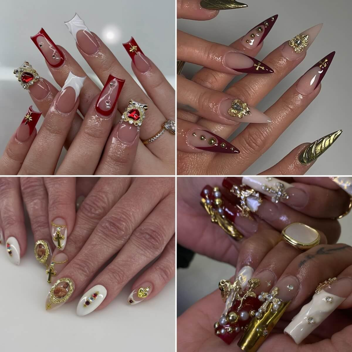 64Pcs Gold Nail Charms Set with Gold Cross, Hearts, Rose, and Virgin Mary - Y2K 3D Chrome Nail Decorations image number 2