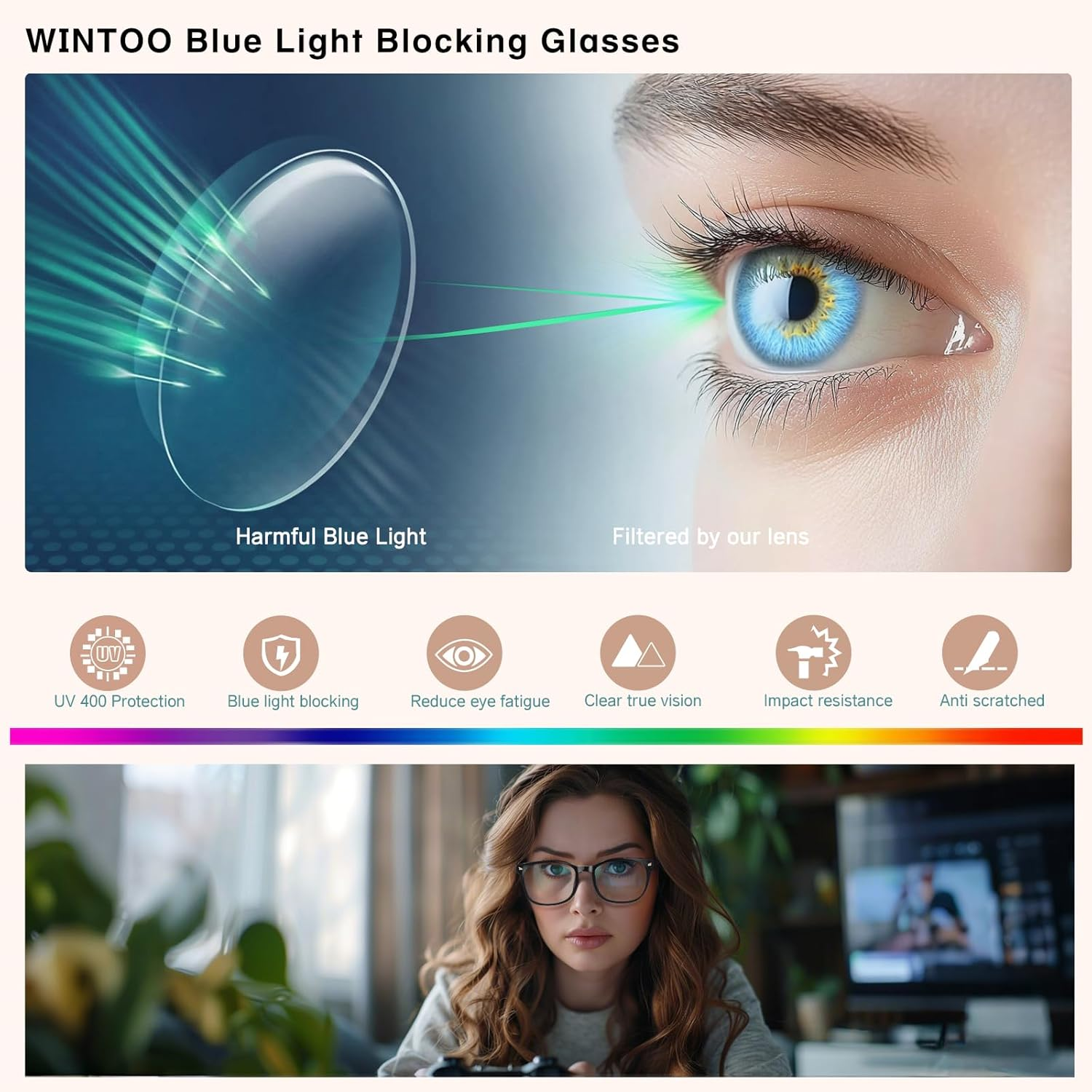 Blue Light Blocking Glasses | Computer Reading/Gaming/Tv/Phones Glasses for Men Women | Night Driving UV Glare Glasses, * Black-Matte | Clear, Medium - * 5 Pack Mix Color-3 image number 7