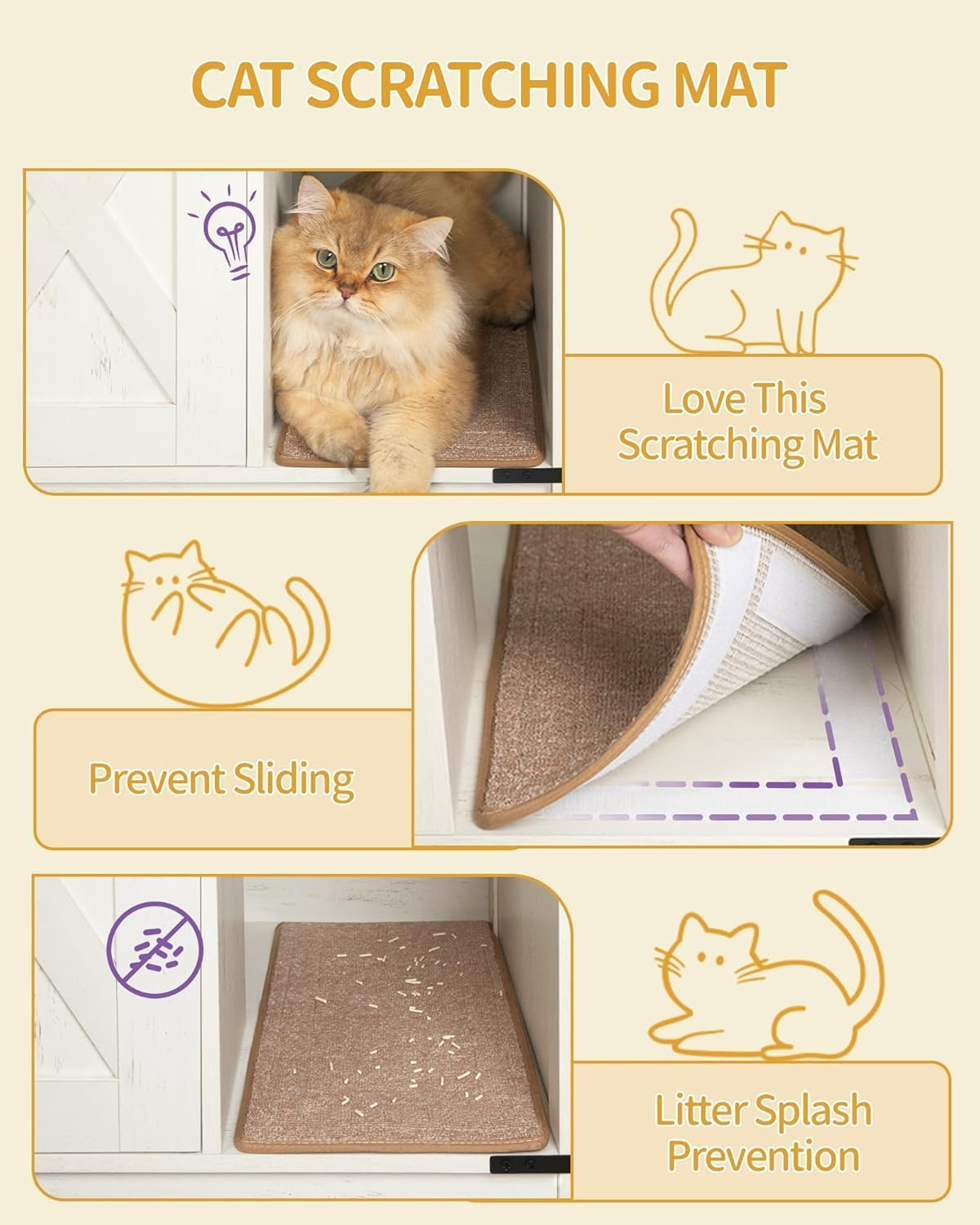 Hzuaneri Cat Litter Box Enclosure, Hidden Litter Box Cabinet Furniture with Bell, Indoor Cats House, Farmhouse Style, 39.4 X 21.7X 24.8 Inches for Hallway, Bedroom, Rustic Brown and White CB85214X image number 3