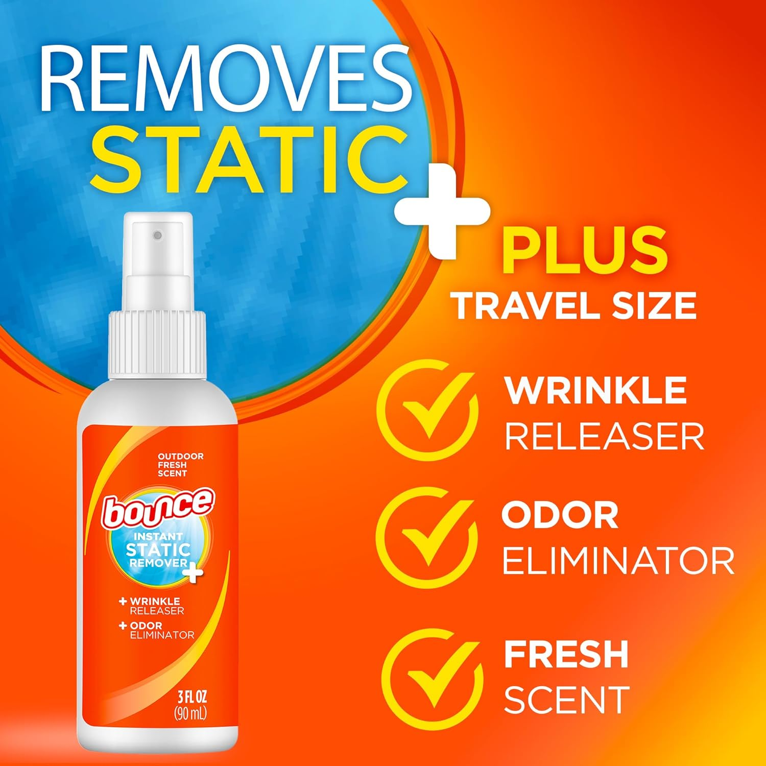 Bounce Rapid Touch-Up 3 in 1 Wrinkle Releaser Clothing Spray - RELEASE WRINKLES - Eliminates Odors & Freshens - Removes Static - TSA Approved Travel Size 3 Oz Pack of 3 image number 2