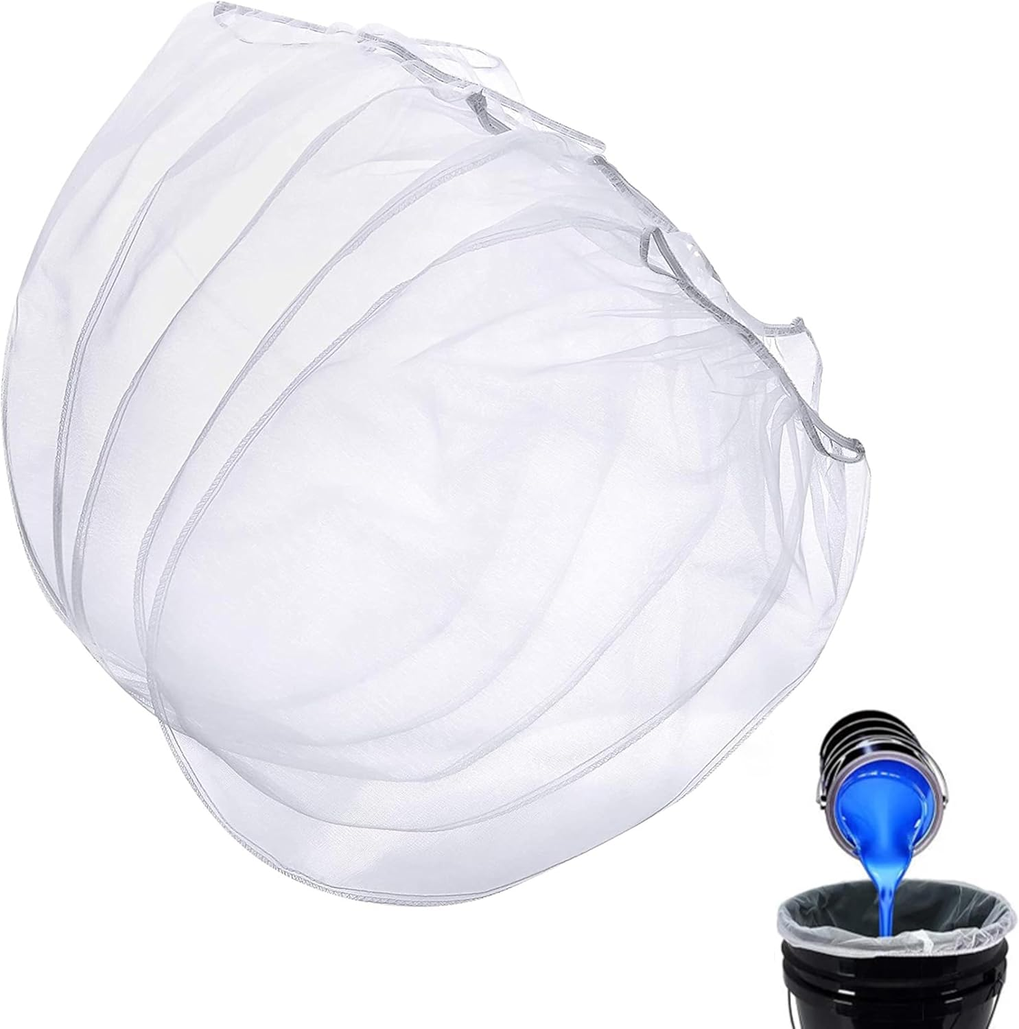 5 Pcs White Fine Mesh Paint Strainer Bags with Elastic Top - Heavy Duty Paint & Liquid Filter Bags for 5 Gallon Buckets - Ideal for Painting, Gardening & Industrial Filtration image number 5