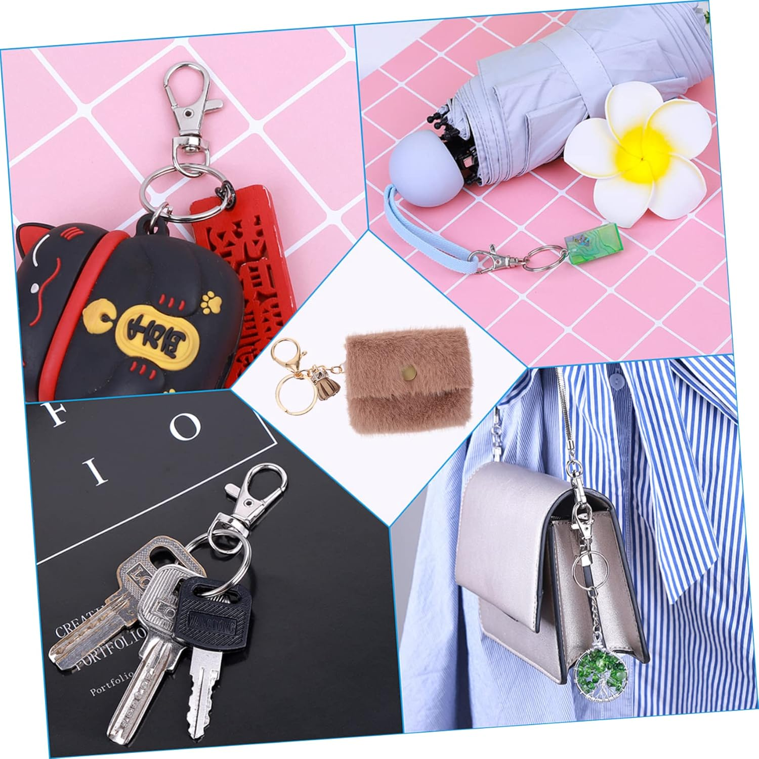 COLLBATH 2Pcs Mini Coin Purse Keychain Keyring Buckle Stylish Keychain Ring for Bag Phone Decor