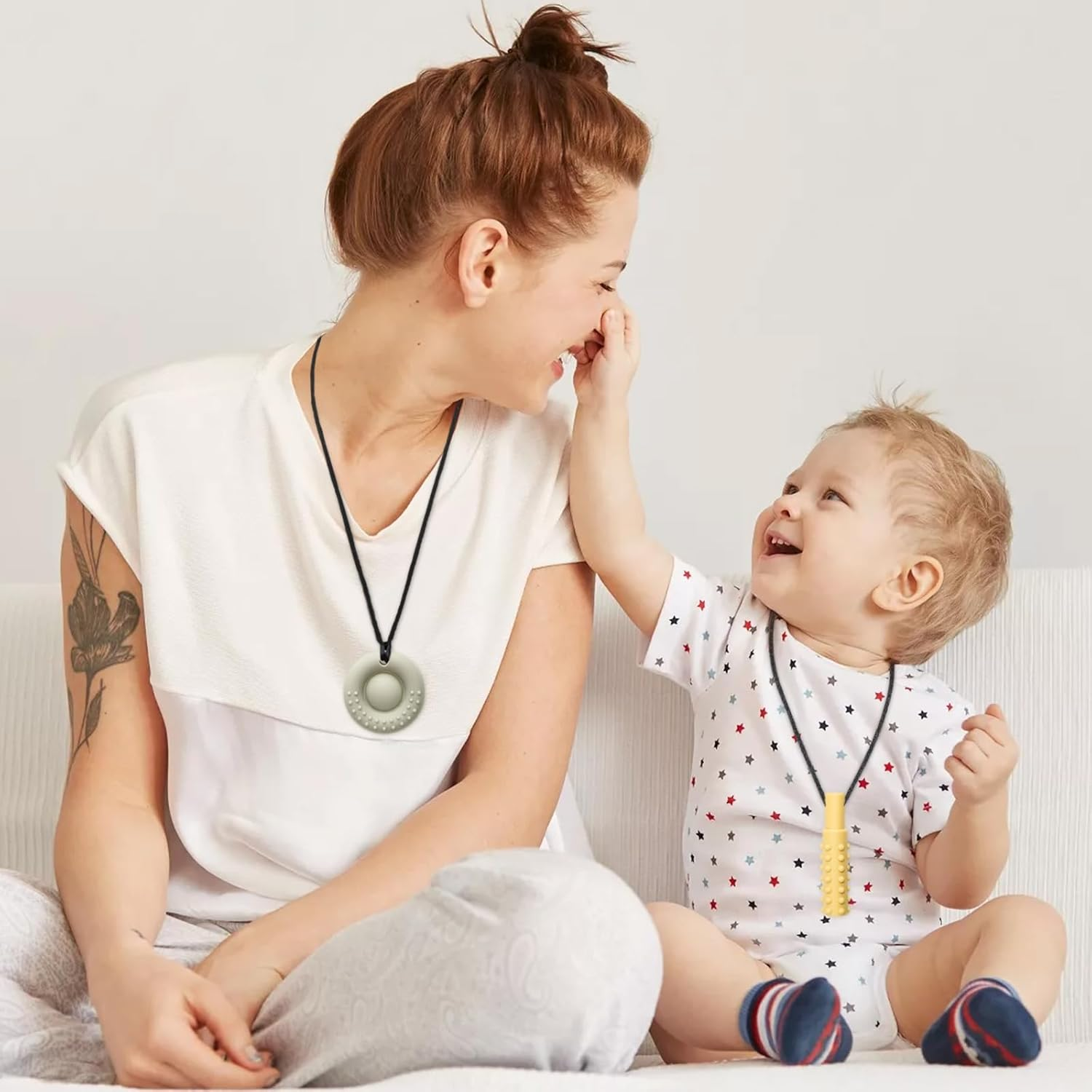 MR.TIMELAG Chew Necklace, 5 Pack Sensory Chew Necklace Bundle for Kids with Teething, ADHD, Autism, Oral Motor Chewy Teether, for Boys&Girls,Silicone Necklace Made from Food Grade Silicone Safety image number 6