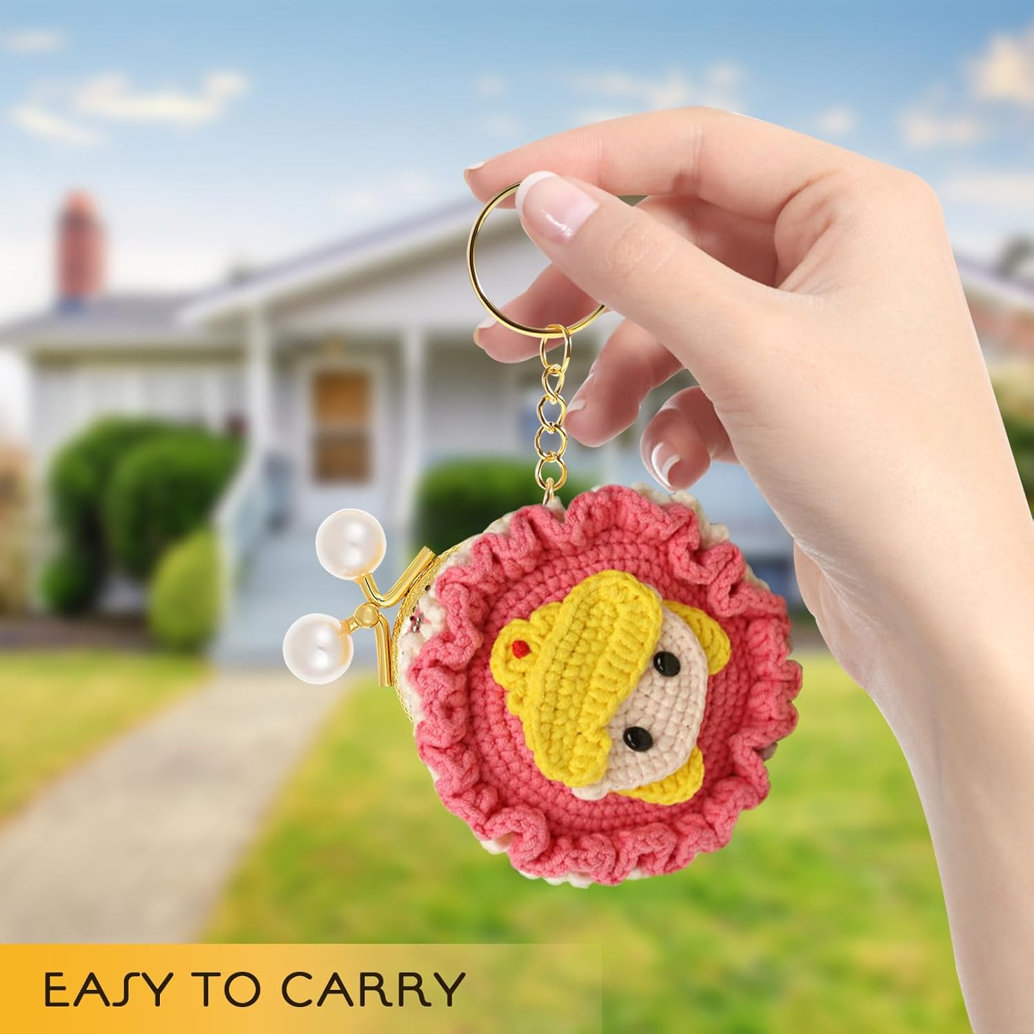 KALLORY 5 Pcs Retro Semicircular Embossed Metal Purse Clasp Frames with Candy Beads and Key Rings, Coin Bag Frame Clasps for DIY Purse Making, Set Including Green, Sky Blue, Yellow, Pink, image number 3