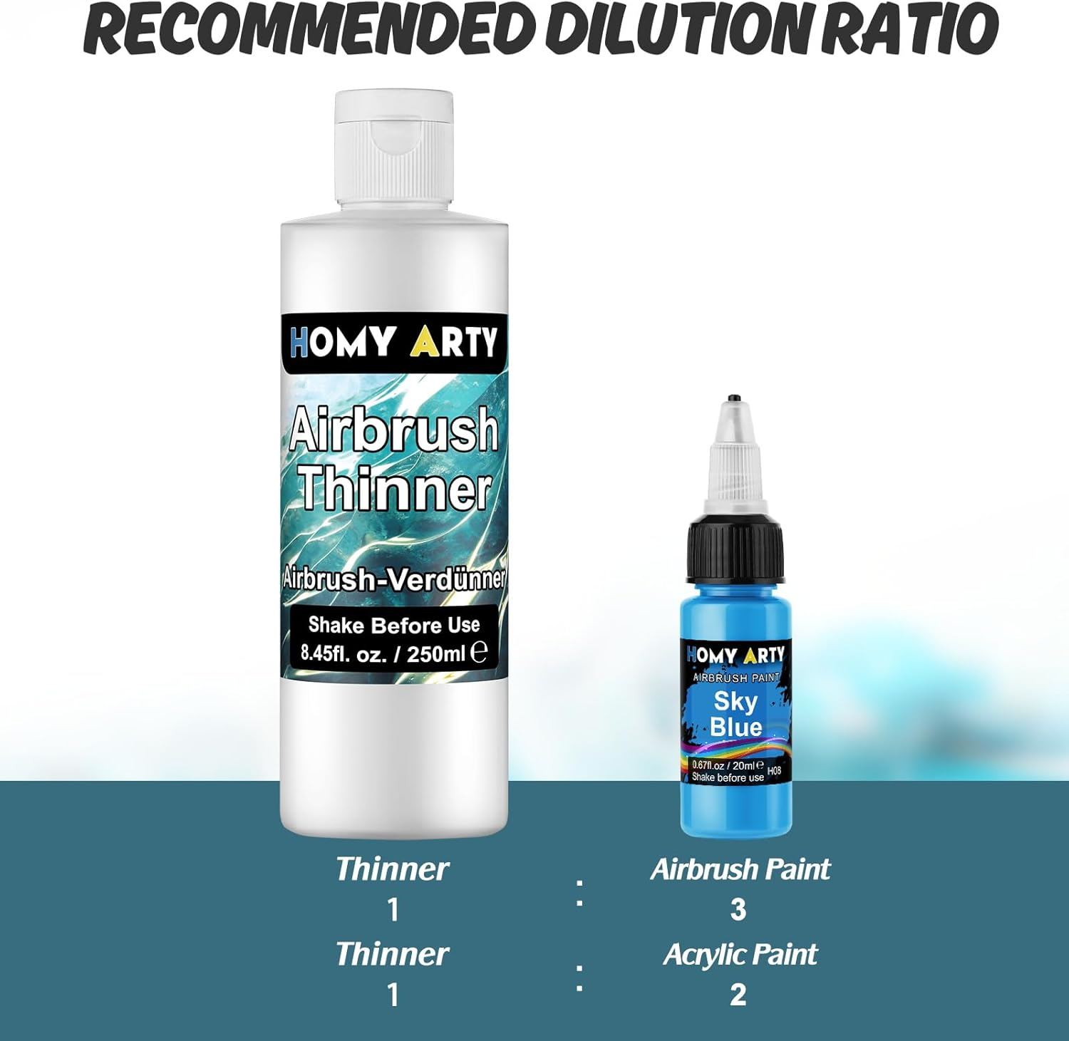 HOMY ARTY Airbrush Thinner - 8.45 Fl Oz, Water-Based Acrylic Paint Thinner, to Improve Color Flow for Shoes, Clothes, Metal and Plastic Models image number 1
