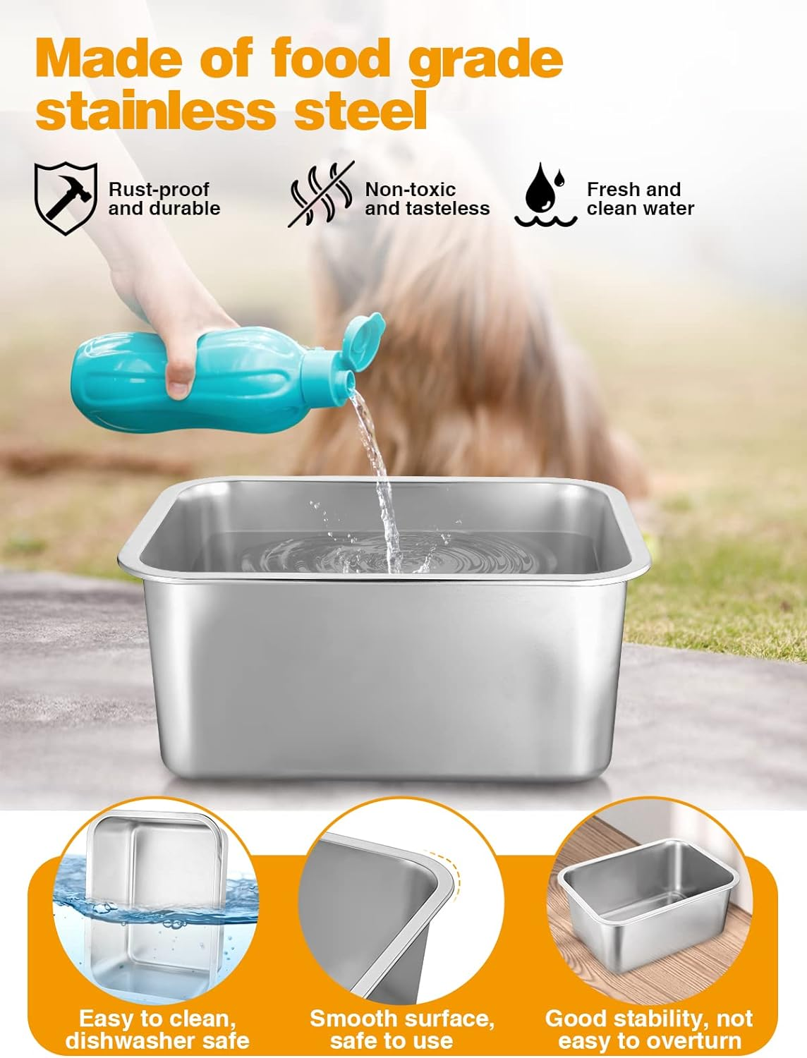 3 Gallons Extra Large Dog Water Bowl, Durable Stainless Steel Dog Bowl, Safe High Capacity Water and Food Bowl for Large, X-Large Breed Dogs Indoor Outdoor image number 5