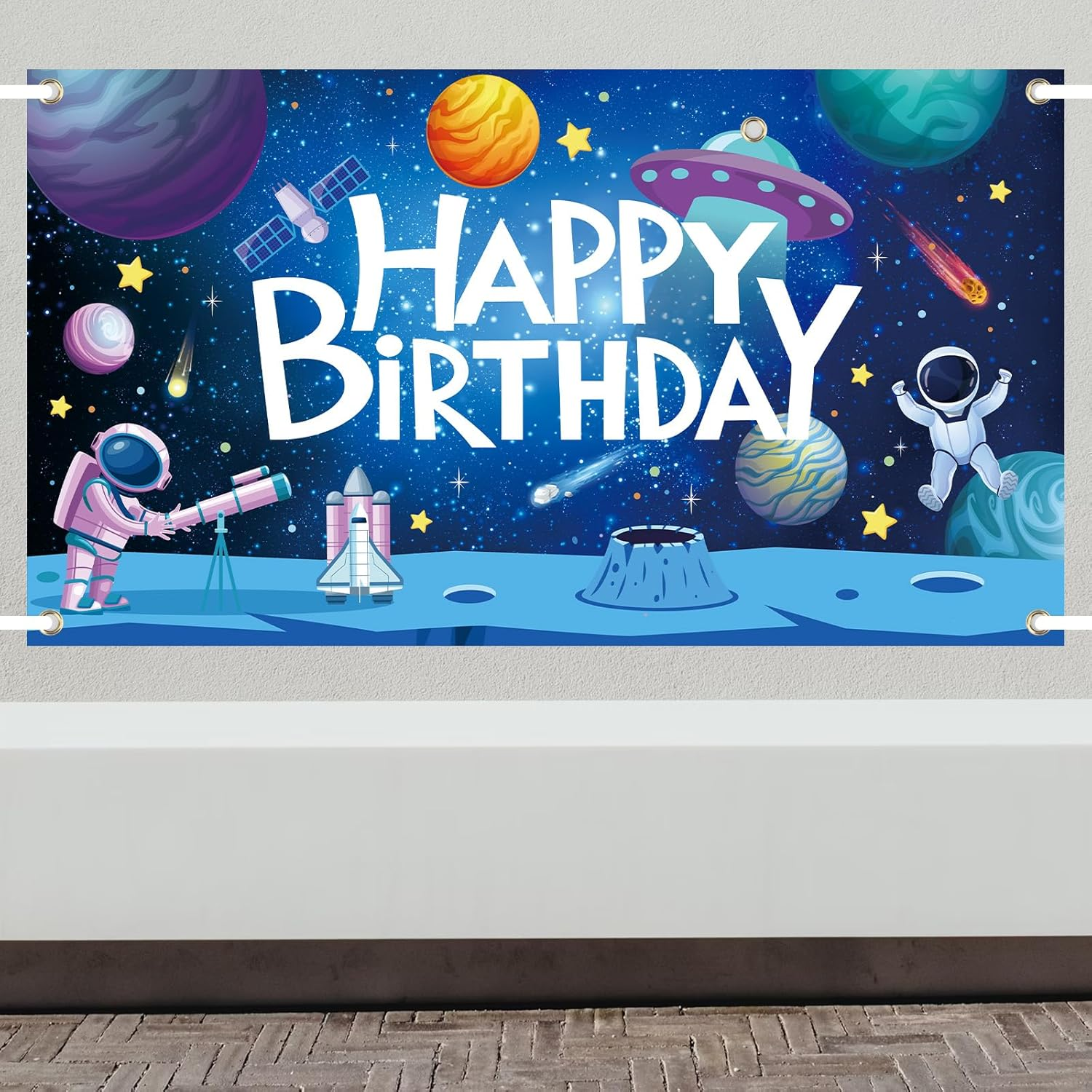 5.9X3.28Ft Space Birthday Backdrop, Outer Space Happy Birthday Banner Astronaut Rocket Birthday Party Decorations Planet Space Theme Photo Studio Props Party Supplies for Boys Kids image number 6