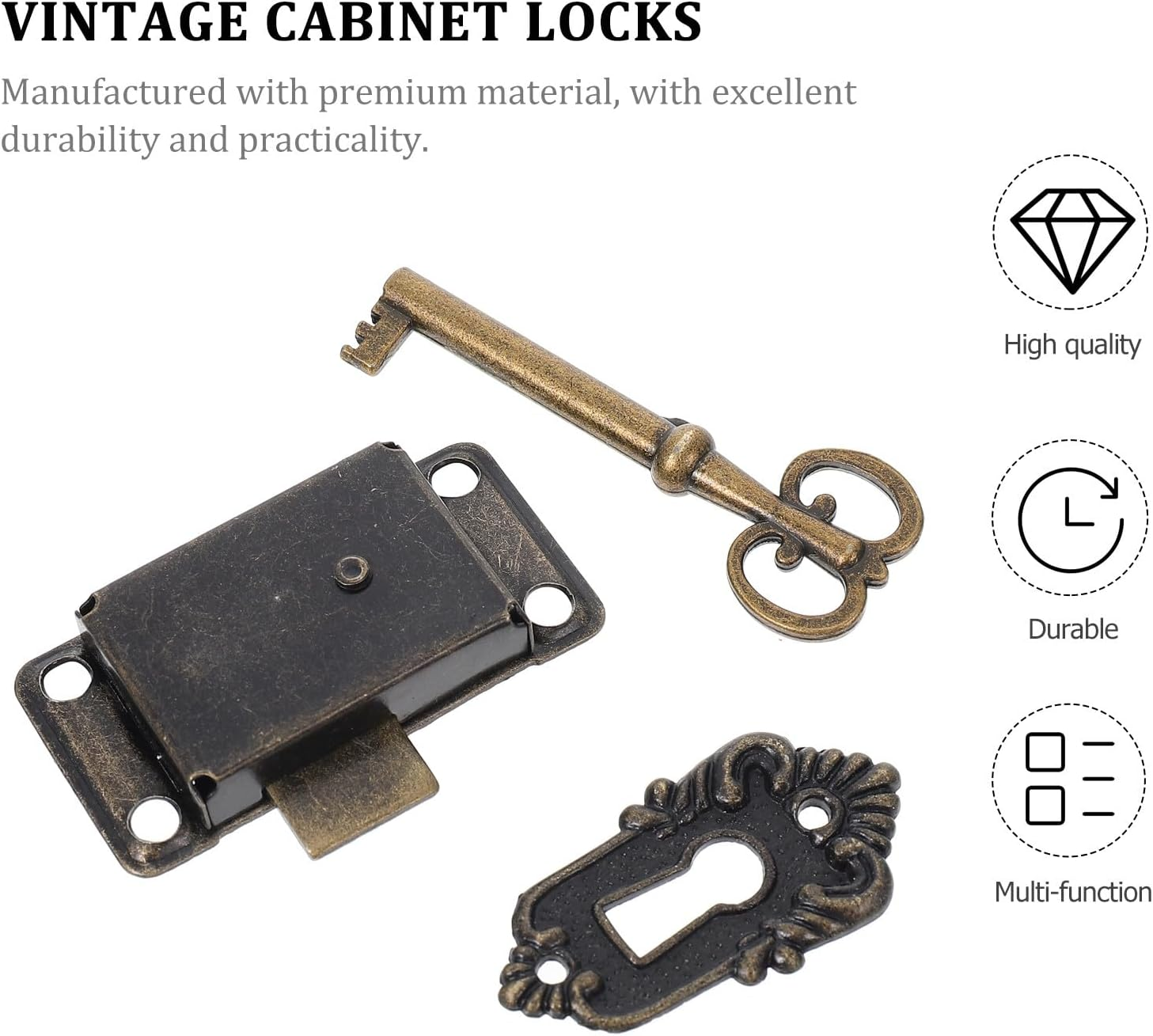 Anneome 2Pcs Vintage Cabinet Drawer Locks with Keys, Antique Metal Jewelry Box Latches for Bedroom Wardrobe Cupboard, Decorative Classical Cabinet Hardware for Pantry and Closet image number 5