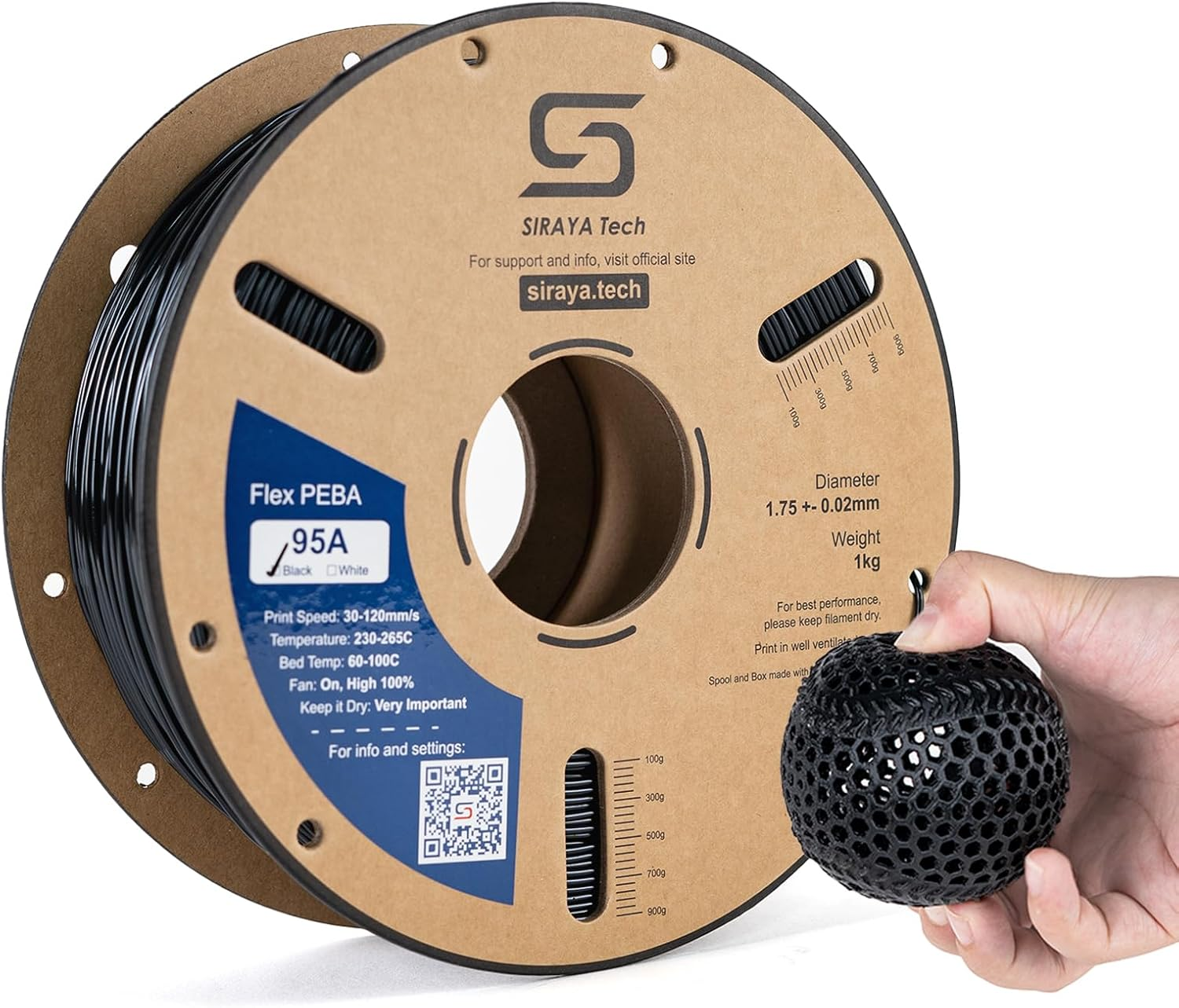 Siraya Tech Rebound PEBA 95A Flexible Filament, the Super TPU | 78% Energy Return & 20% Lighter | Nylon-Based Strength for Sports & Robotics | 1.75Mm 3D Printer Filament (Black, 800G) image number 2