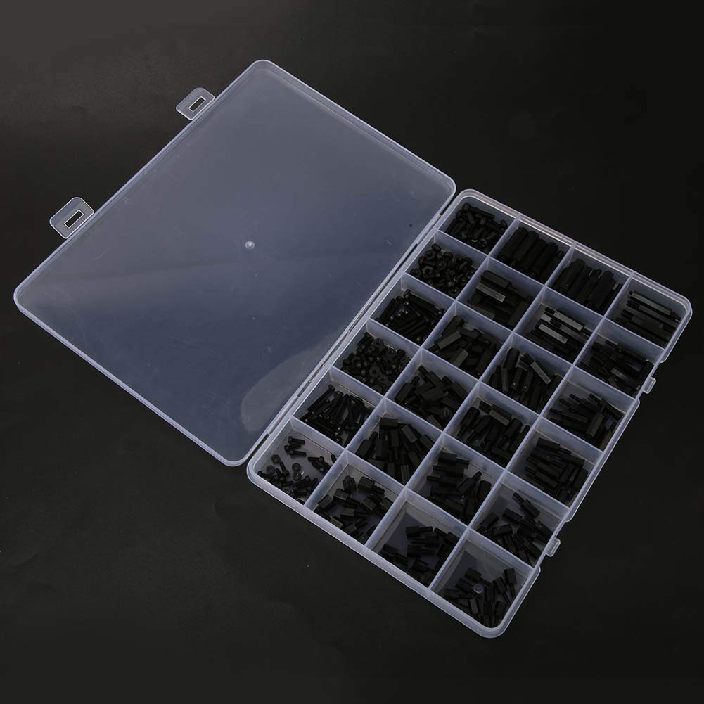 Liukouu 360Pcs M2/M2.5/M3 Black Nylon Male-Female Hex Standoff Spacer Screw Nut Assortment Kit image number 1