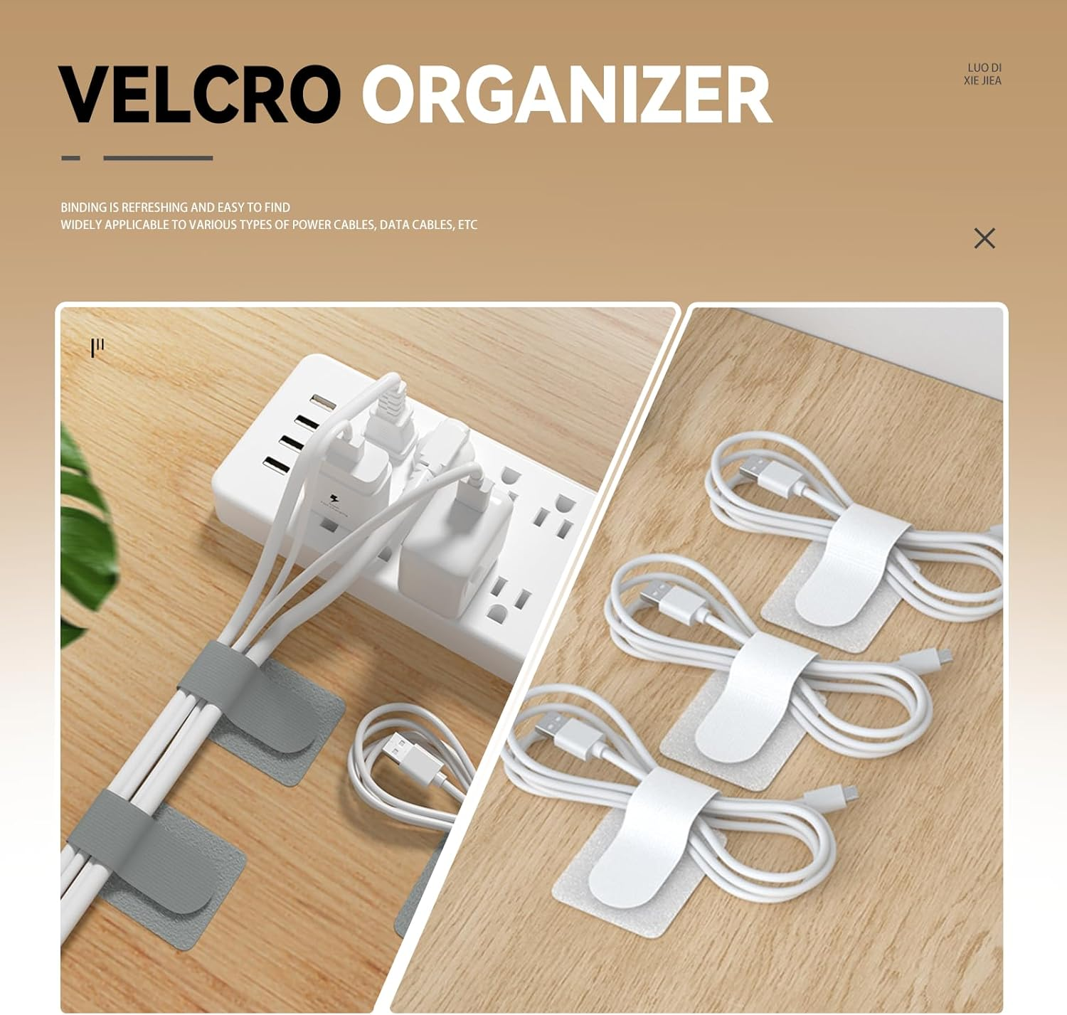 60 Pack Self Adhesive Cable Ties Reusable Fastening and Organizing Data Cables Cable Management Ties Suitable for Headphones Mobile Phones and Electronic Devices under the Table(Black,White,Grey) image number 3