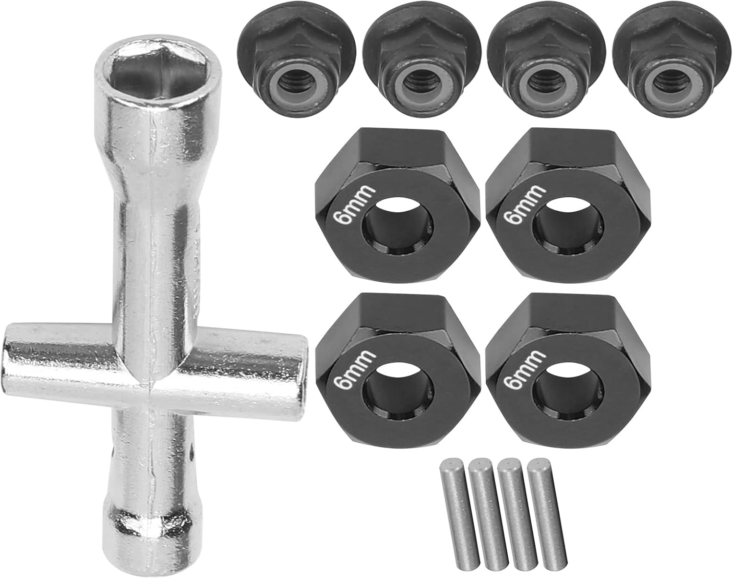 Wheel Hex Hub Adapter Set, Lock Nuts Cross Wrench Set 12Mm Wheel Hub Adapter 1/10 RC Car Upgrade Parts 6Mm for 1/10 RC Car(Black) image number 4