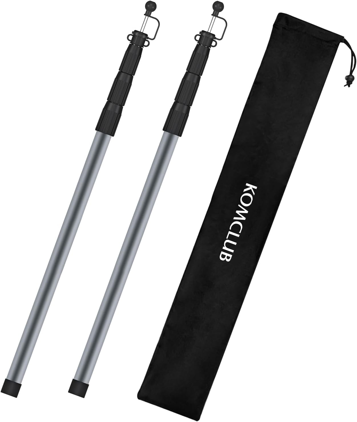 KOMCLUB Telescoping Tarp Poles 4 Section Adjustable Tent Poles for Tarp, Portable & 98.5In Lightweight Aluminum Tent Accessories Set of 2 &1 Bag (Gray)