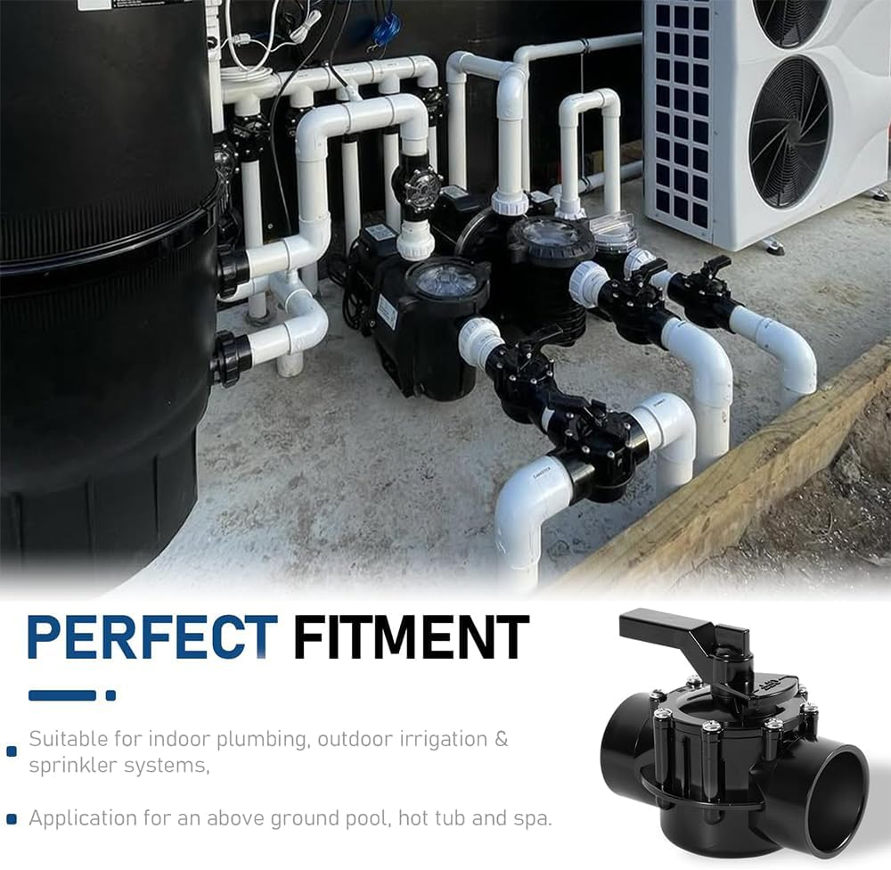 4724 2-Port 1-1/2 to 2-Inch Black Positive Seal Valve Replacement for Jandy Positive Seal Neverlube Valve for Pool,Bathtub and Spa