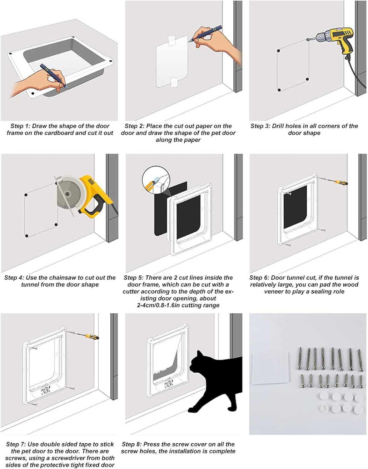 Pet Flap Door Magnetic Lockable 4 Modes Noiseless Automatic Cat Door for Cattery Pet Cage, Strong and Durable Pet Door for Cats, Kitty Door