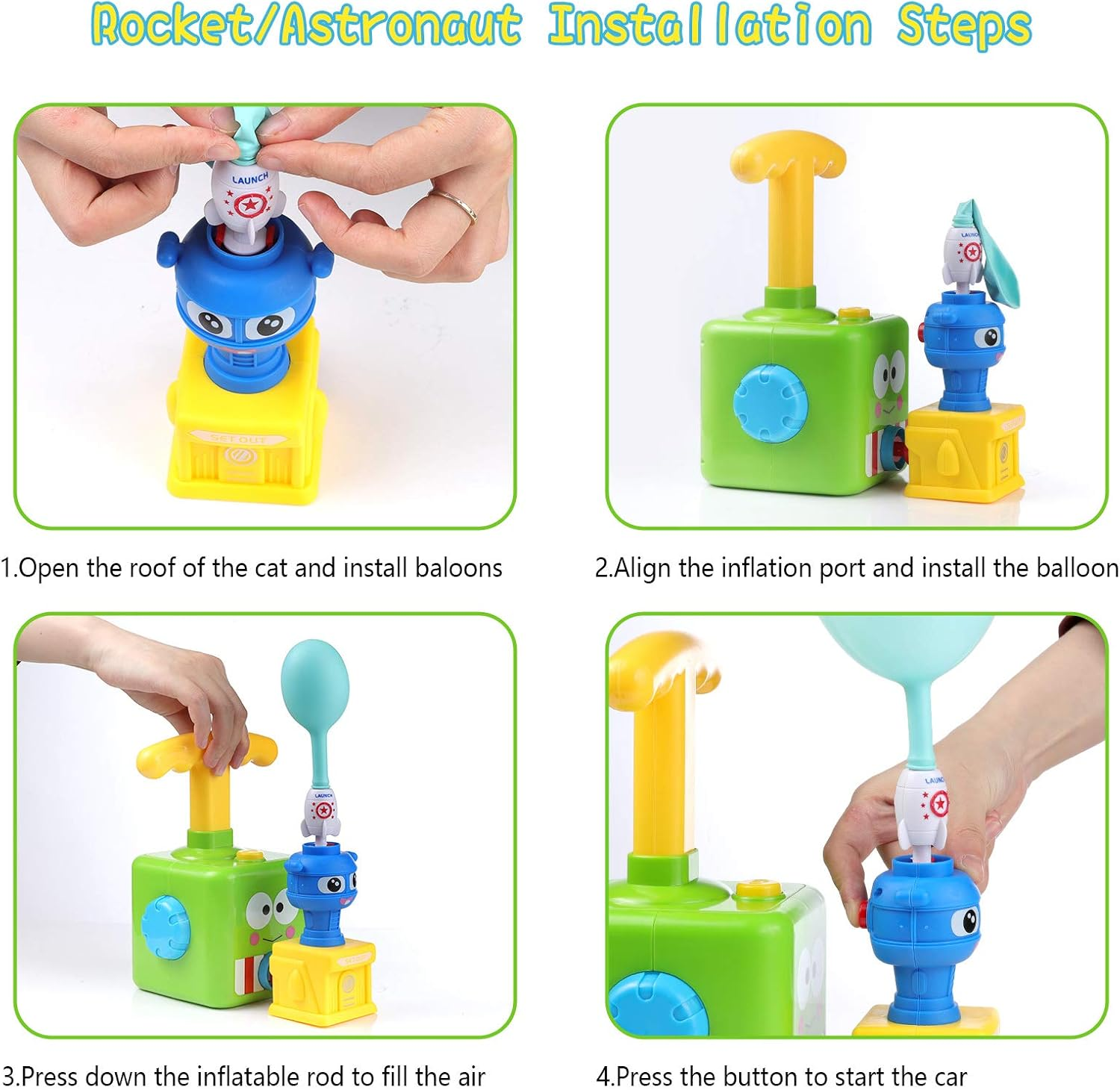 Balloon Powered Launch Car, 19-In-1 Balloon Car Toy, Space Themed, Kid'S Gift (Green) image number 4