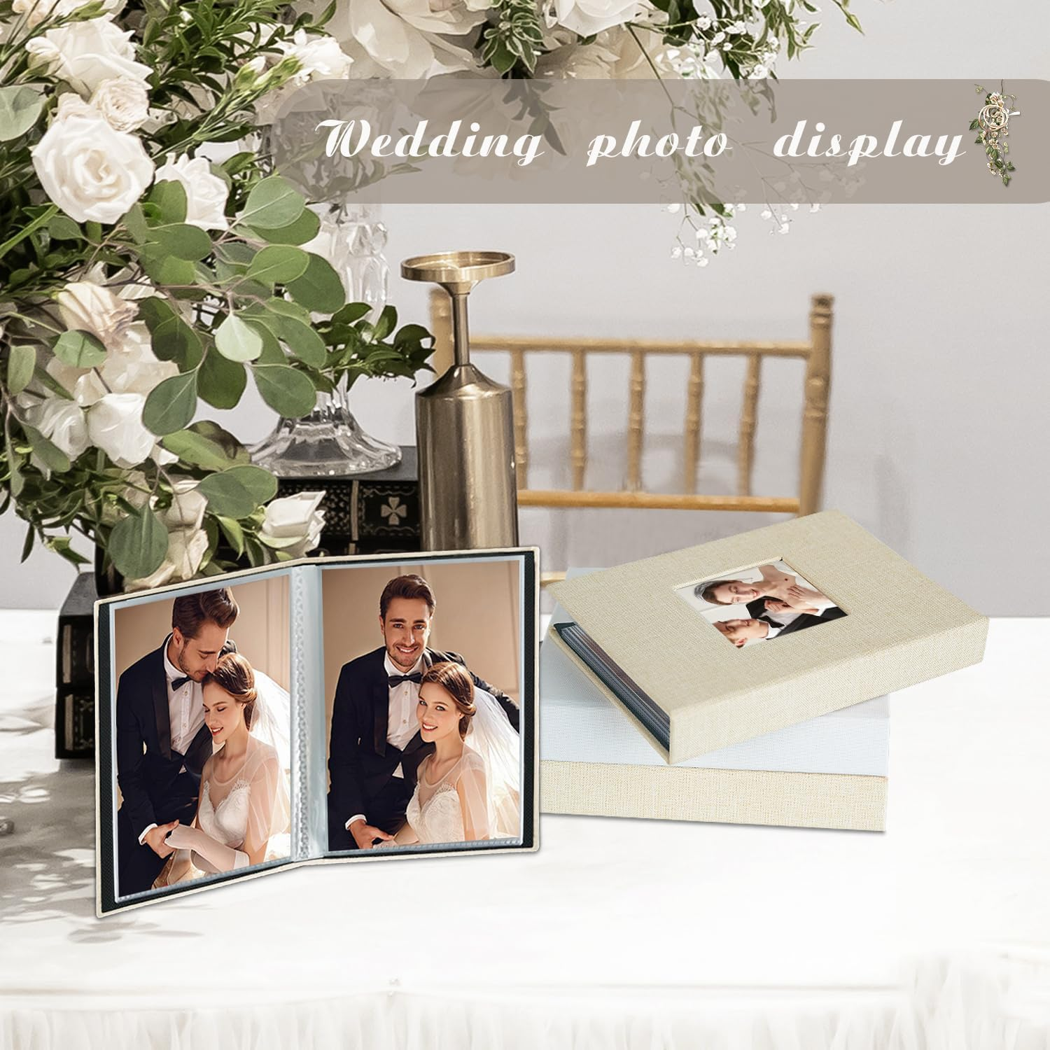 Miaikoe Small Photo Album 6X4 50 Pockets 2 Packs, Slip in Top Loading Linen Album Book Holds 100 Vertical 10X15Cm Photos for Family Wedding Baby(Beige) image number 3