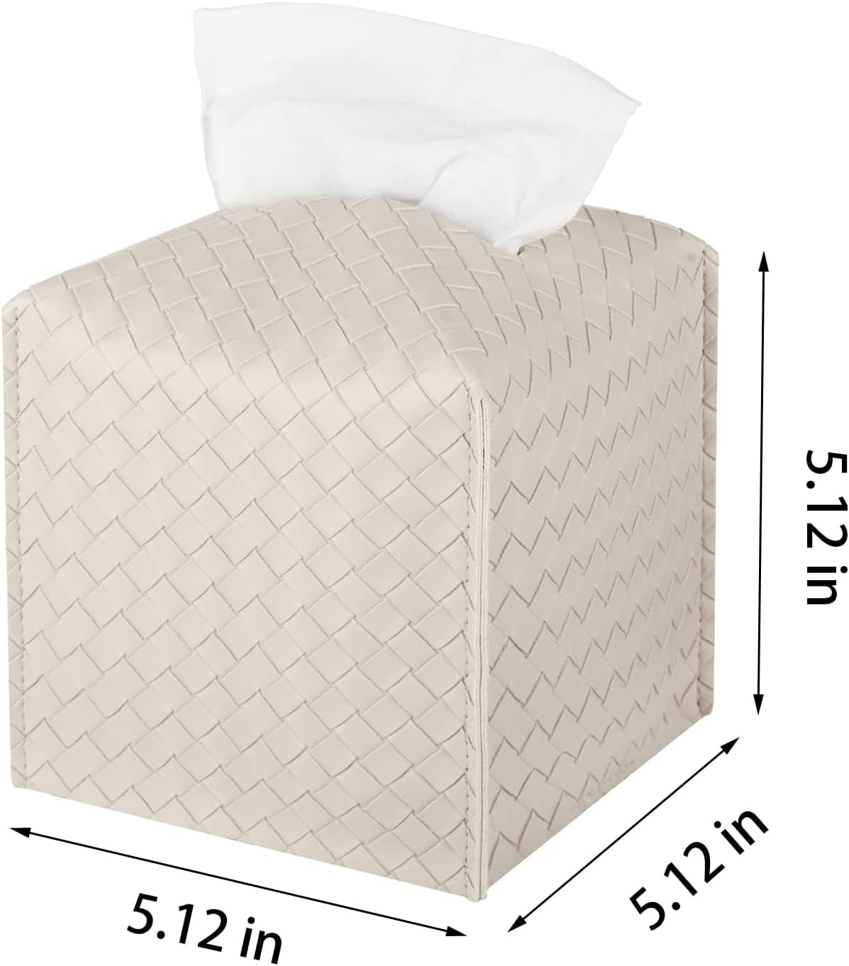 Tissue Box Cover PU Leather Tissue Holder Square Facial Tissue Case Facial Paper Organizer Dispenser for Bathroom, Vanity Countertop, Tabletop, Car, Griege (Beige) image number 4