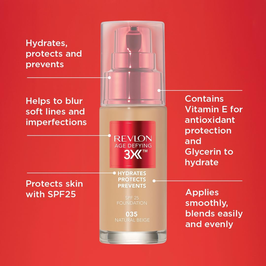 Revlon Age Defying 3X Foundation, Bare Buff, Medium Coverage, Natural Finish, SPF25, Anti-Aging, 30Ml image number 5