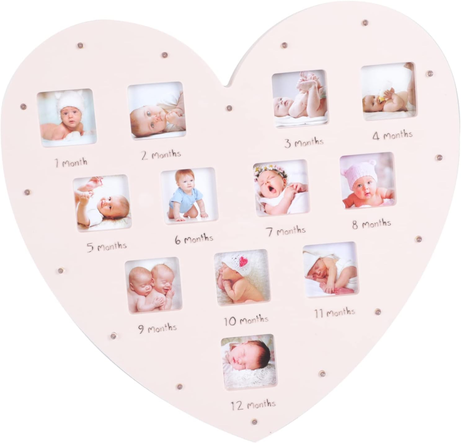 Heart Shaped Photo Frame with LED Light Month Growth Picture Frame for Wall Decor Parents to Cherish Milestones image number 3